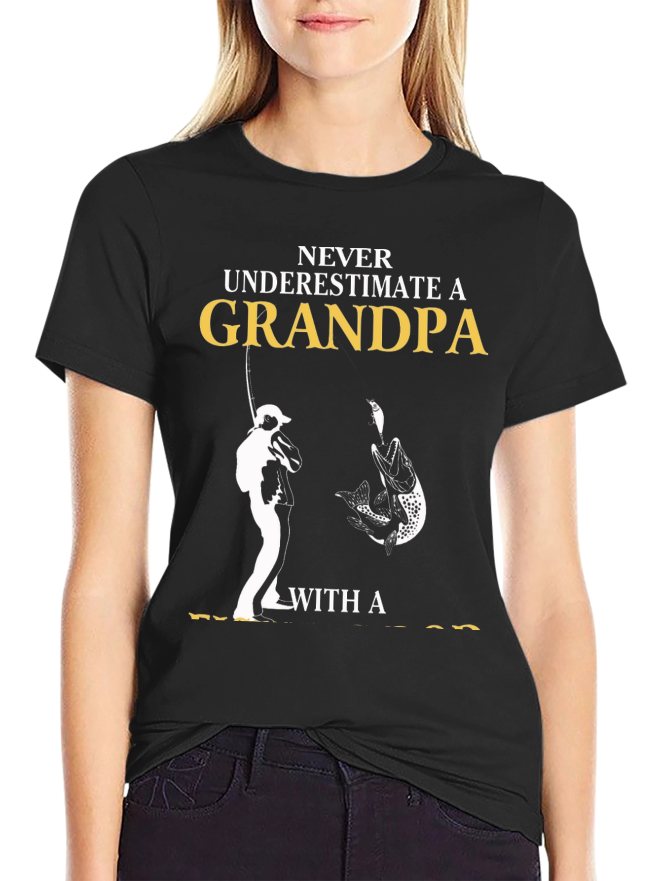 Black Never Underestimate a Grandpa Fishing T-Shirt view 2