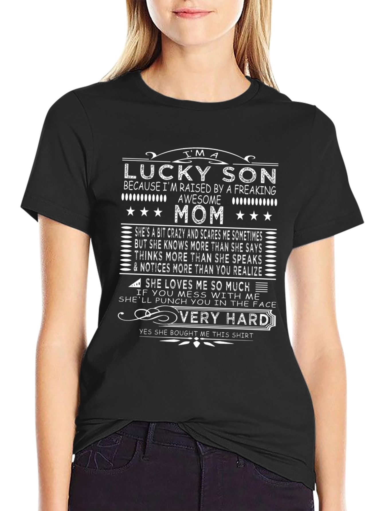 Black Lucky Son Awesome Mom Graphic Tee view 2