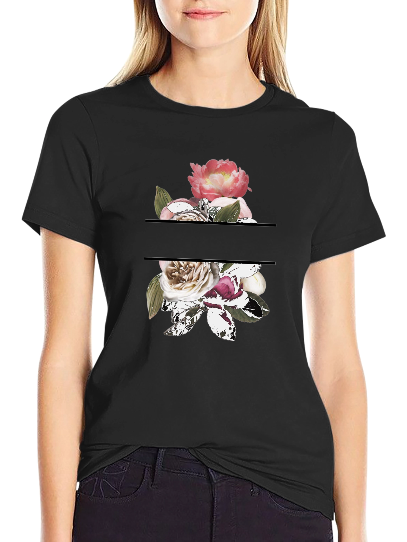 Black Floral Graphic Tee view 2