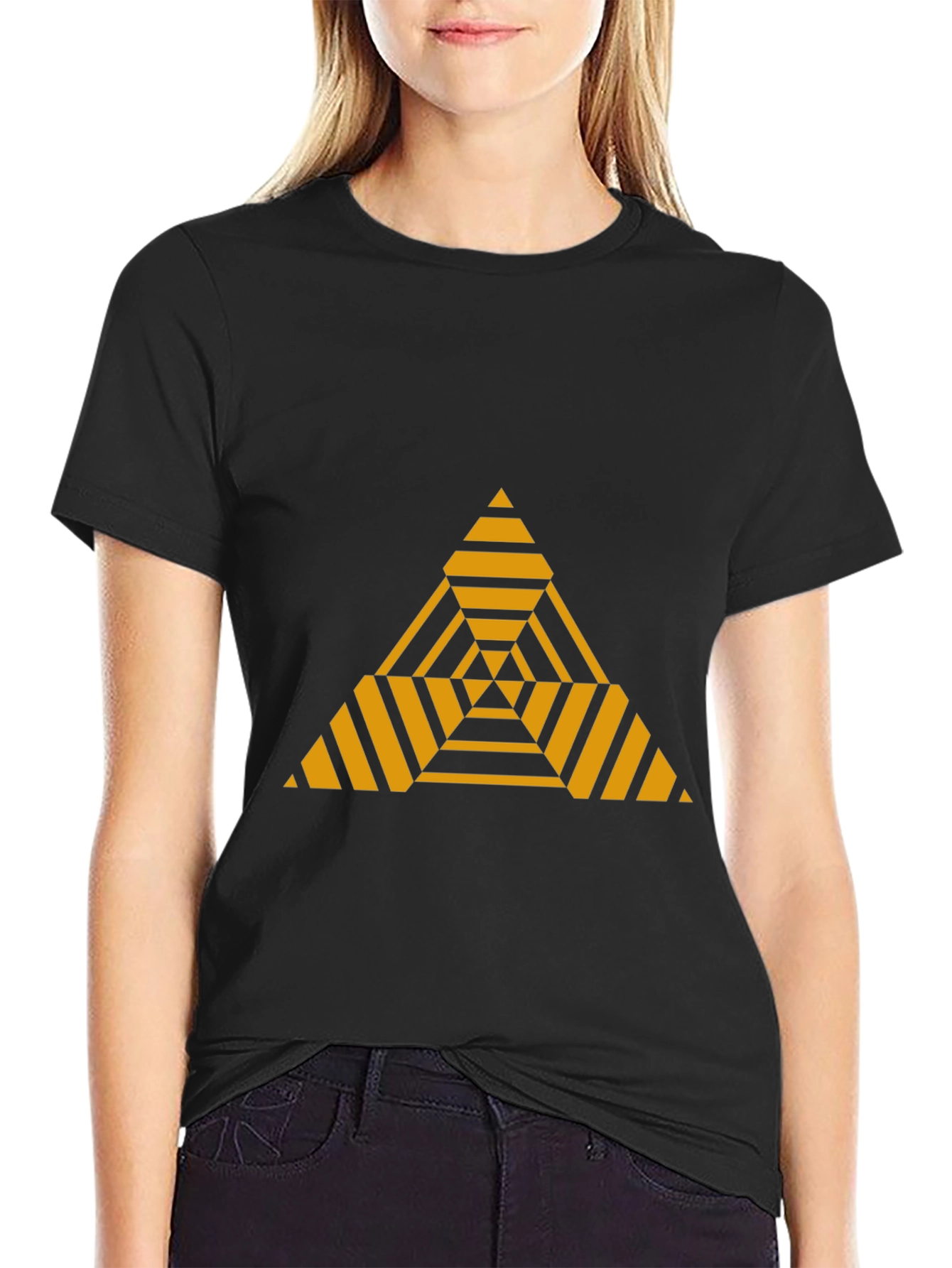 Black Geometric Triangle Graphic Tee - Modern Black T-Shirt view 2