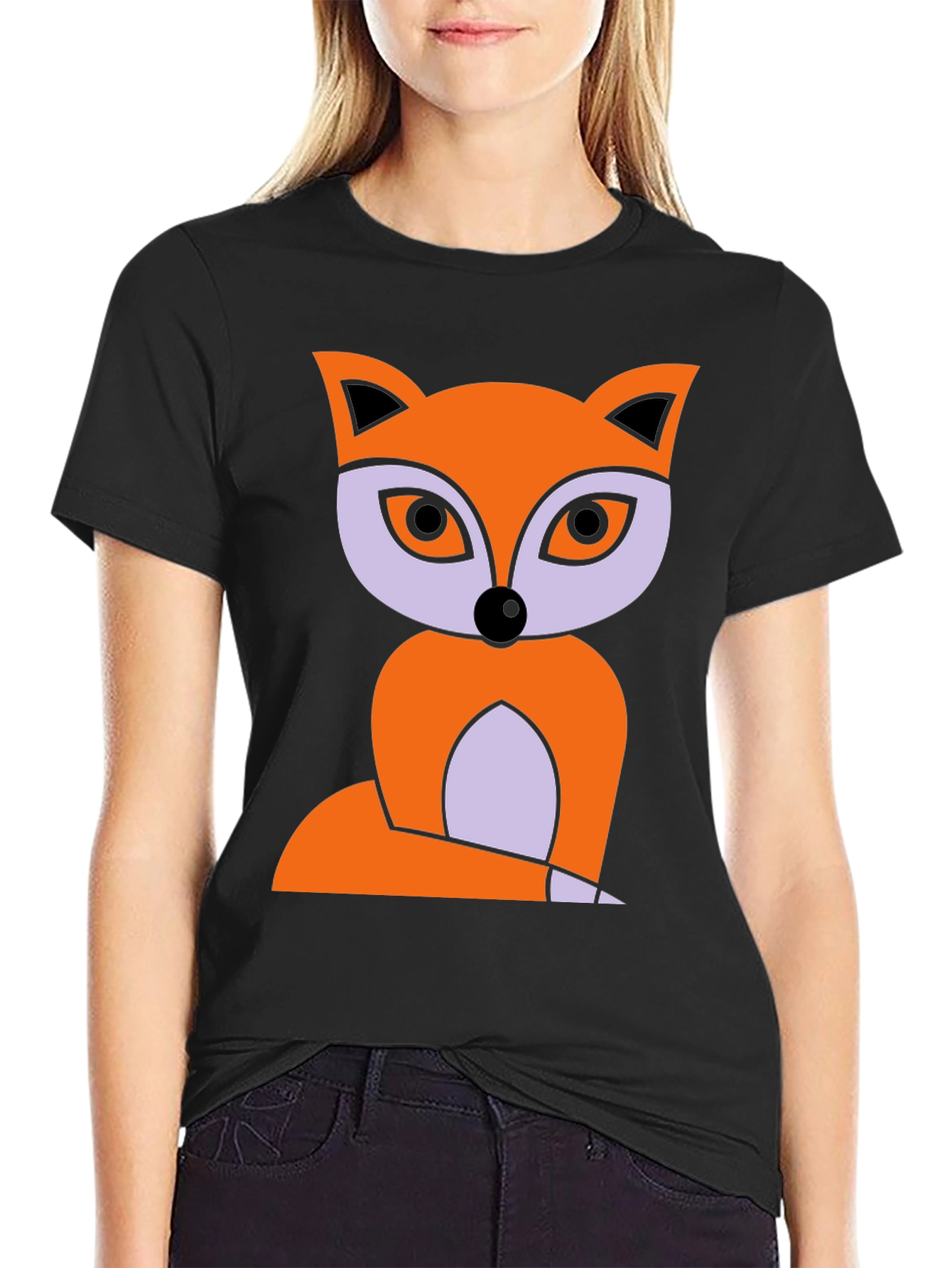 Black Fox Graphic Print T-Shirt - Black Cotton Tee view 2