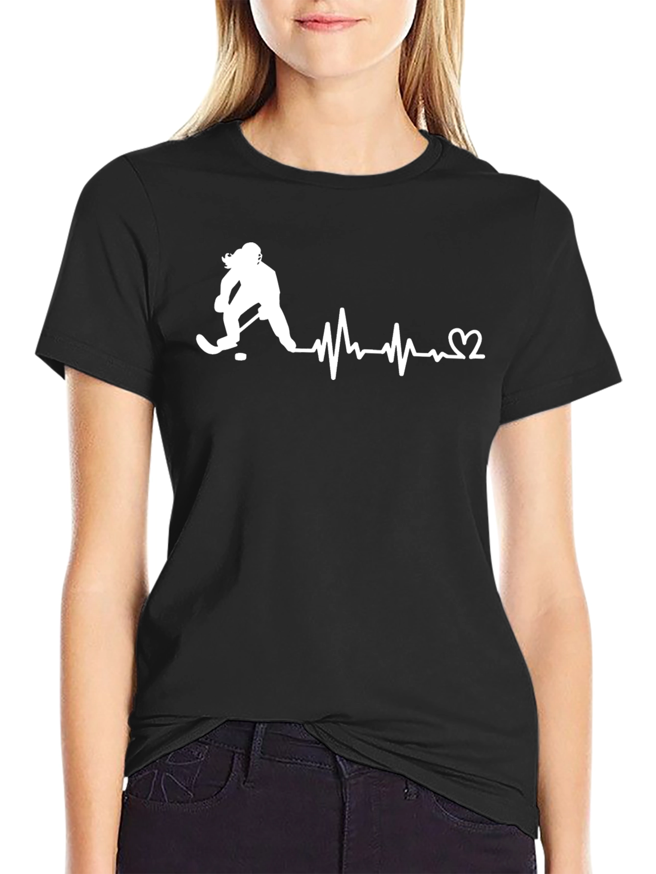 Black Hockey Heartbeat T-Shirt - Love for the Game! view 2