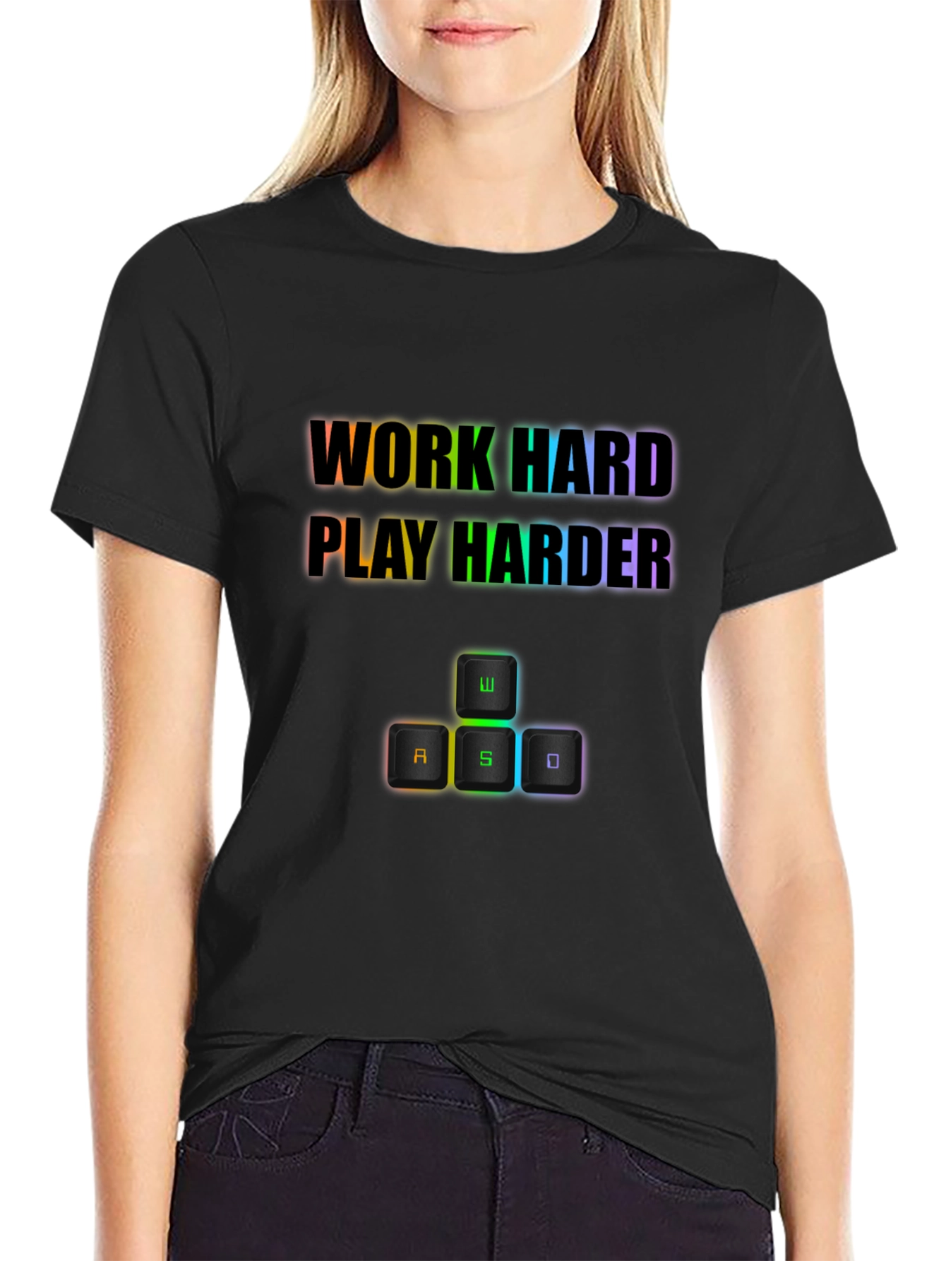 Black Work Hard Play Harder Gaming T-Shirt view 2