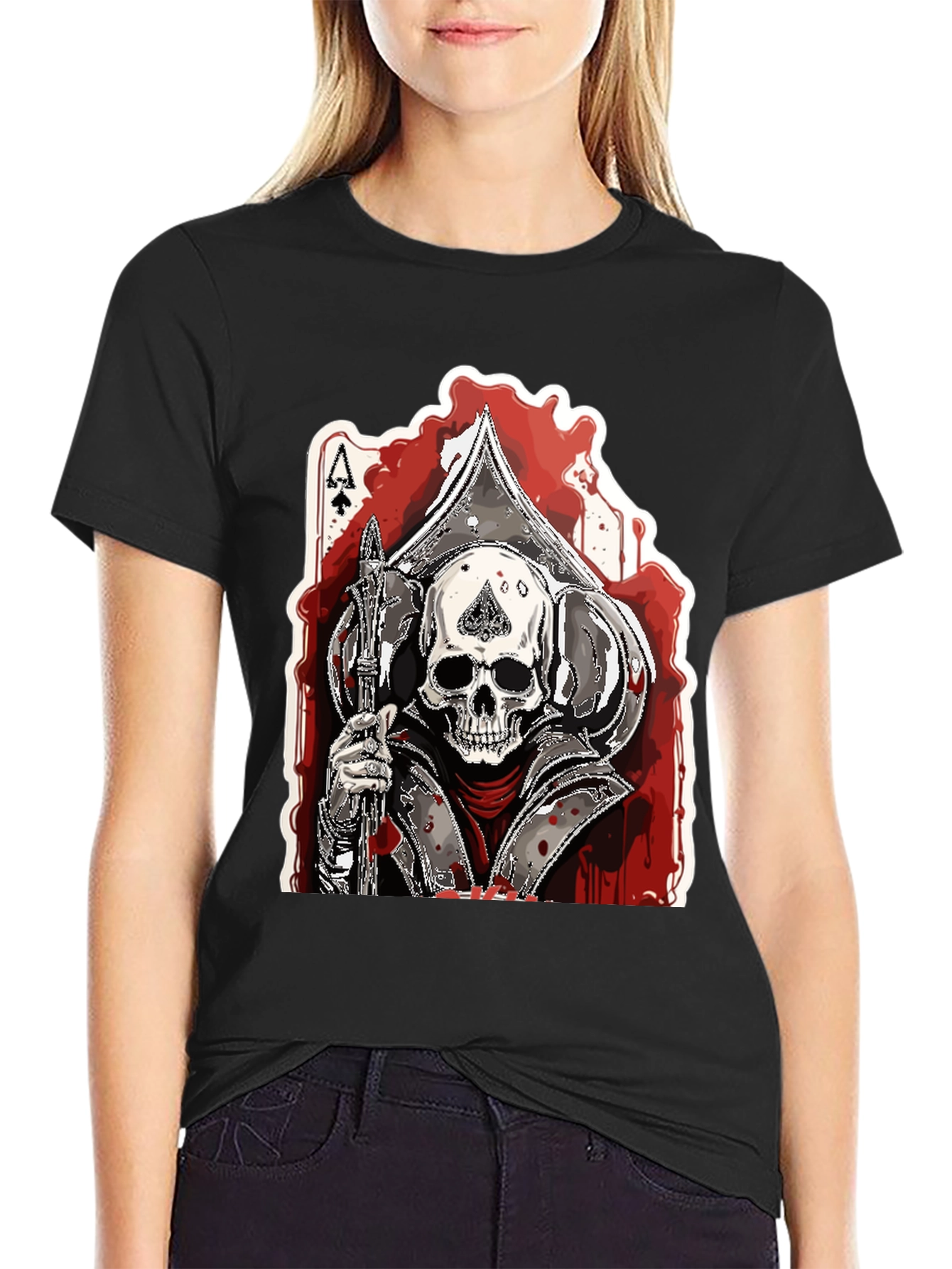 Black Ace of Spades Skull Graphic T-Shirt view 2