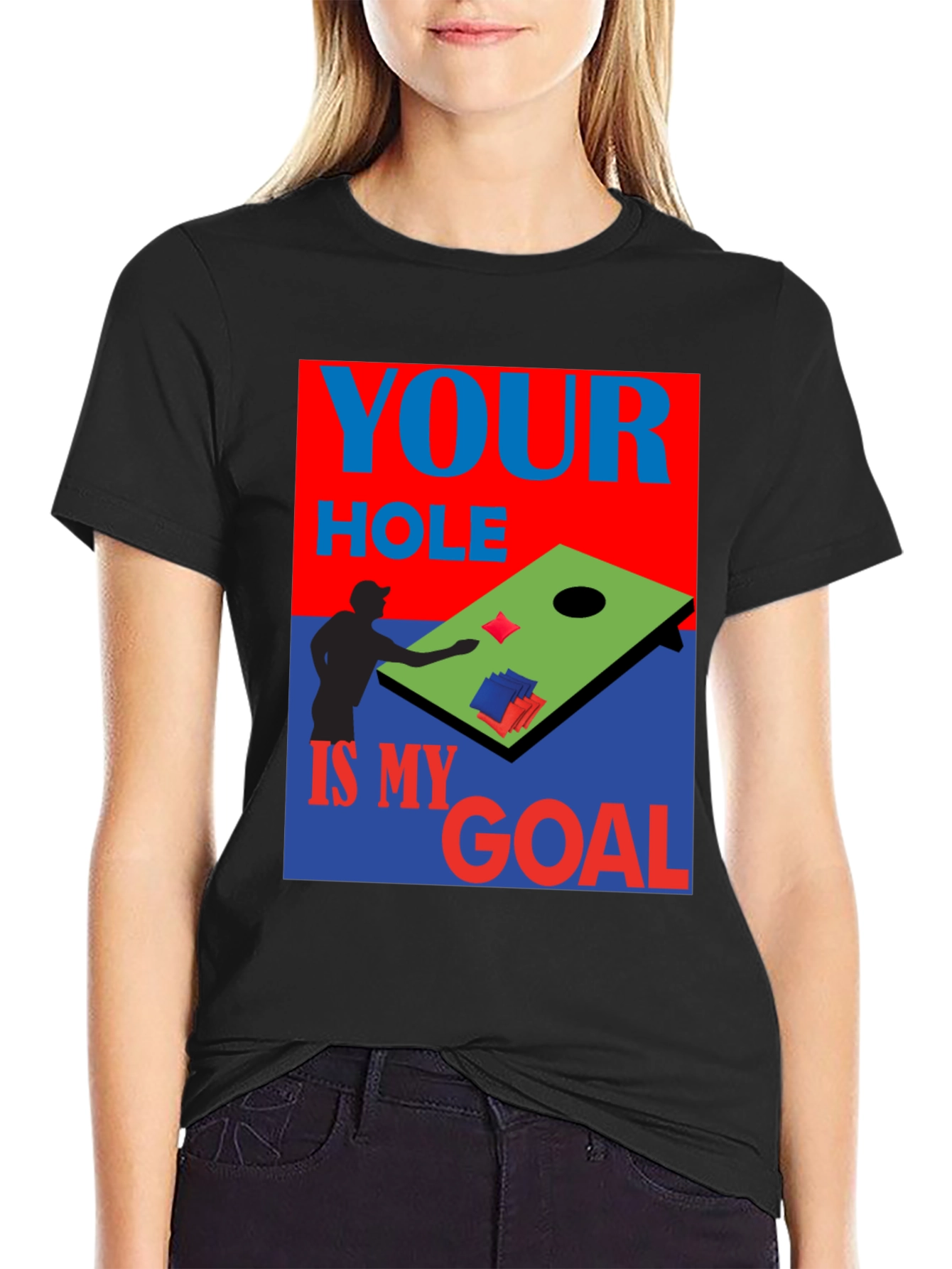 Black Cornhole T-Shirt: Your Hole is My Goal view 2