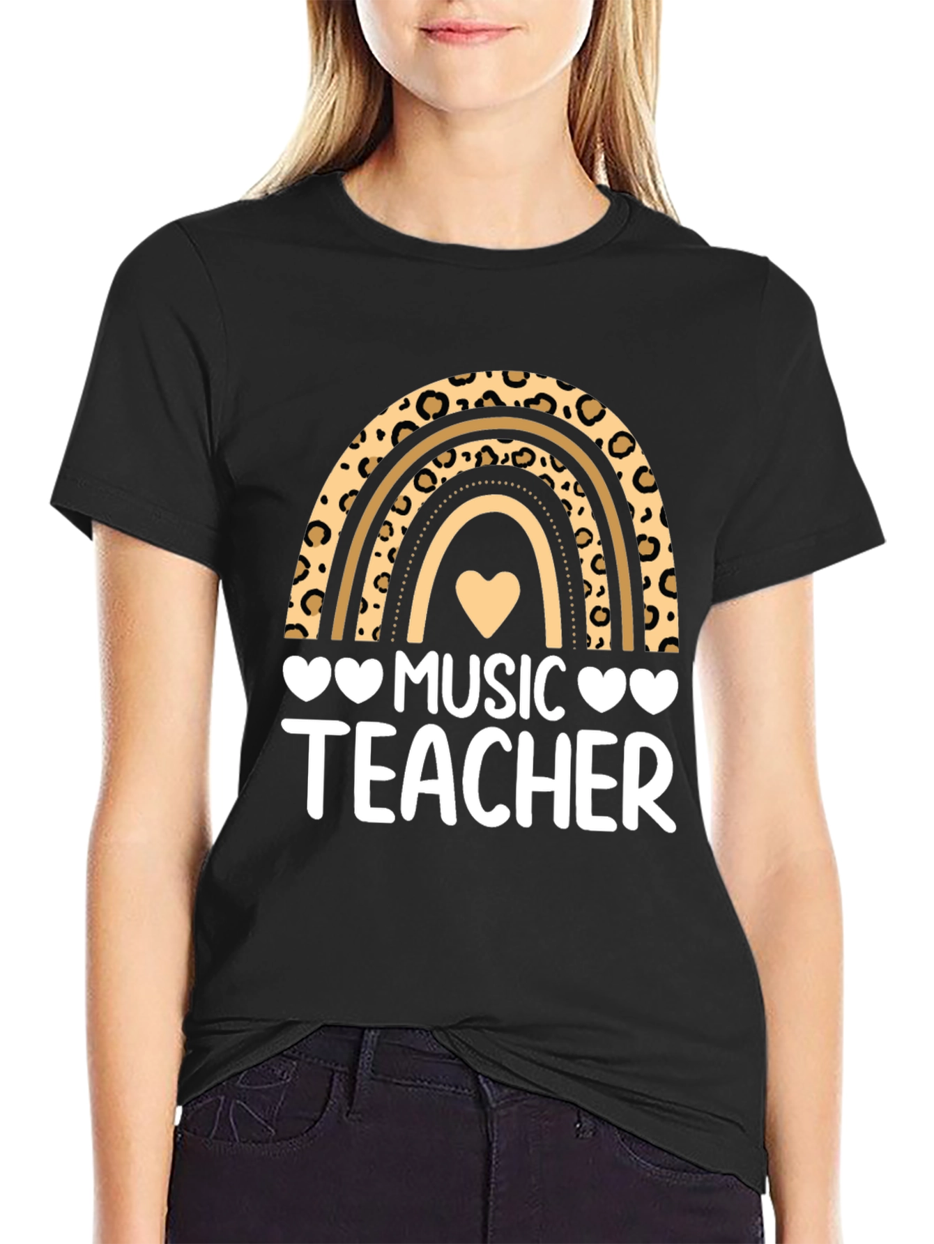 Black Music Teacher Leopard Rainbow Graphic T-Shirt view 2