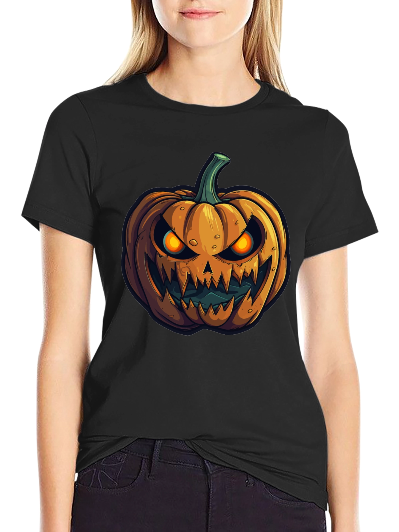 Black Halloween Pumpkin Graphic Tee - Men's Black T-Shirt view 2