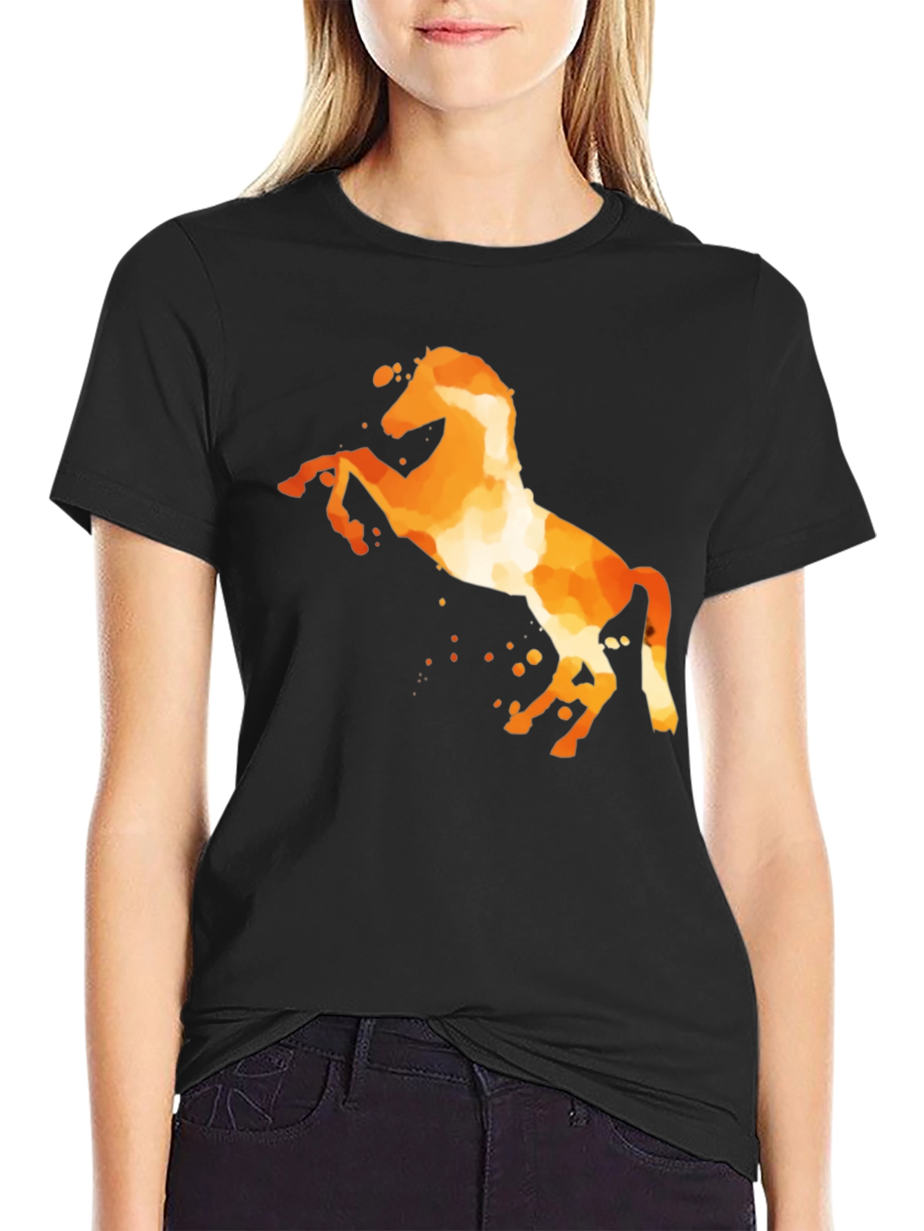 Black Fiery Horse Graphic Tee - Black Cotton Blend view 2