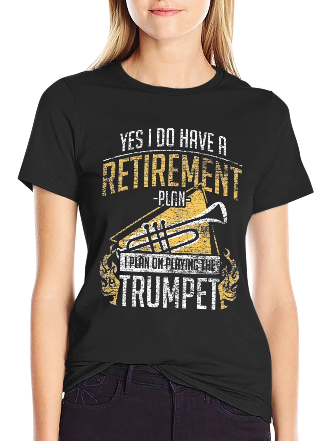 Black Retirement Trumpet Player T-Shirt view 2