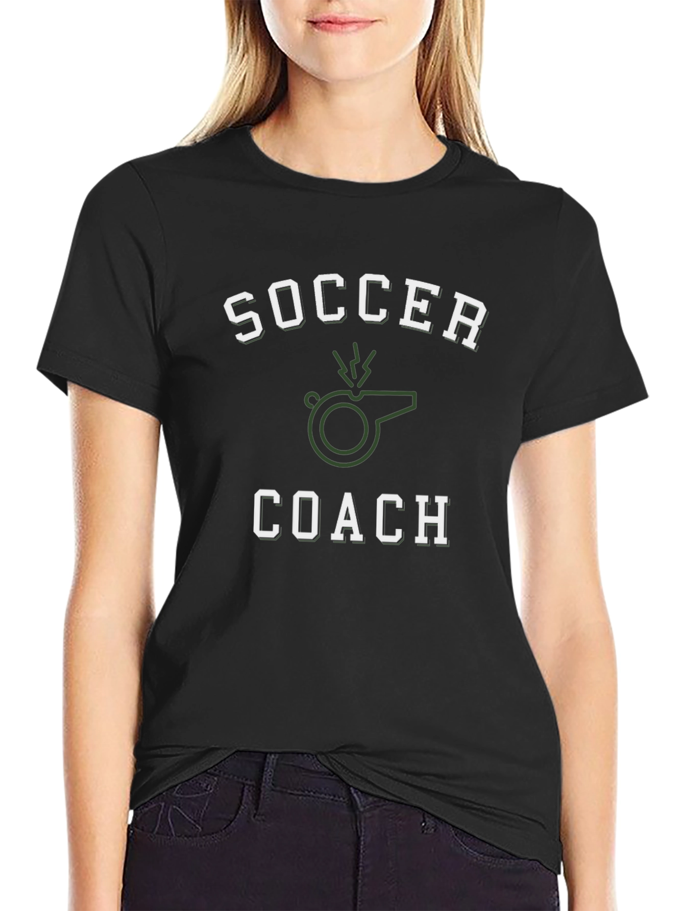 Black Soccer Coach T-Shirt - Whistle Graphic Tee view 2