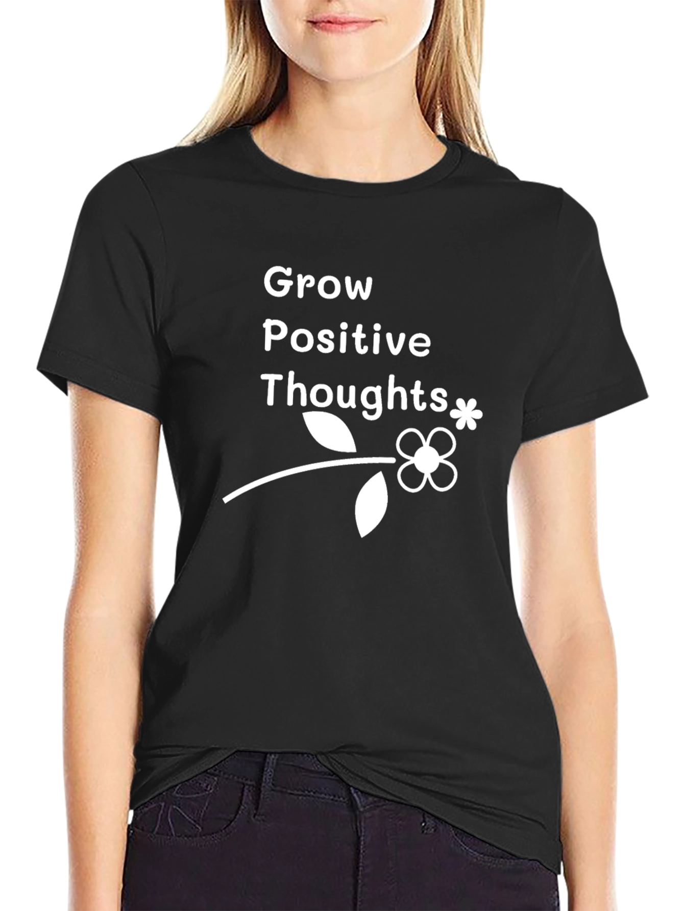 Black Grow Positive Thoughts Graphic Tee view 2