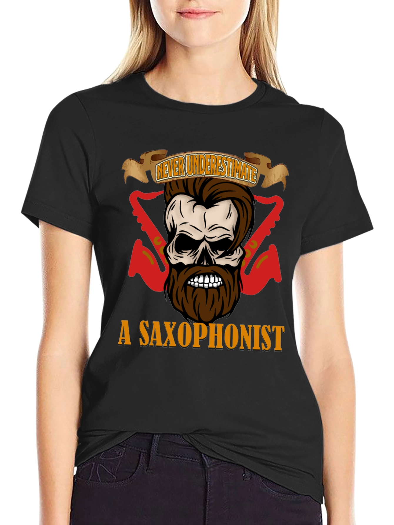 Black Never Underestimate a Saxophonist T-Shirt view 2