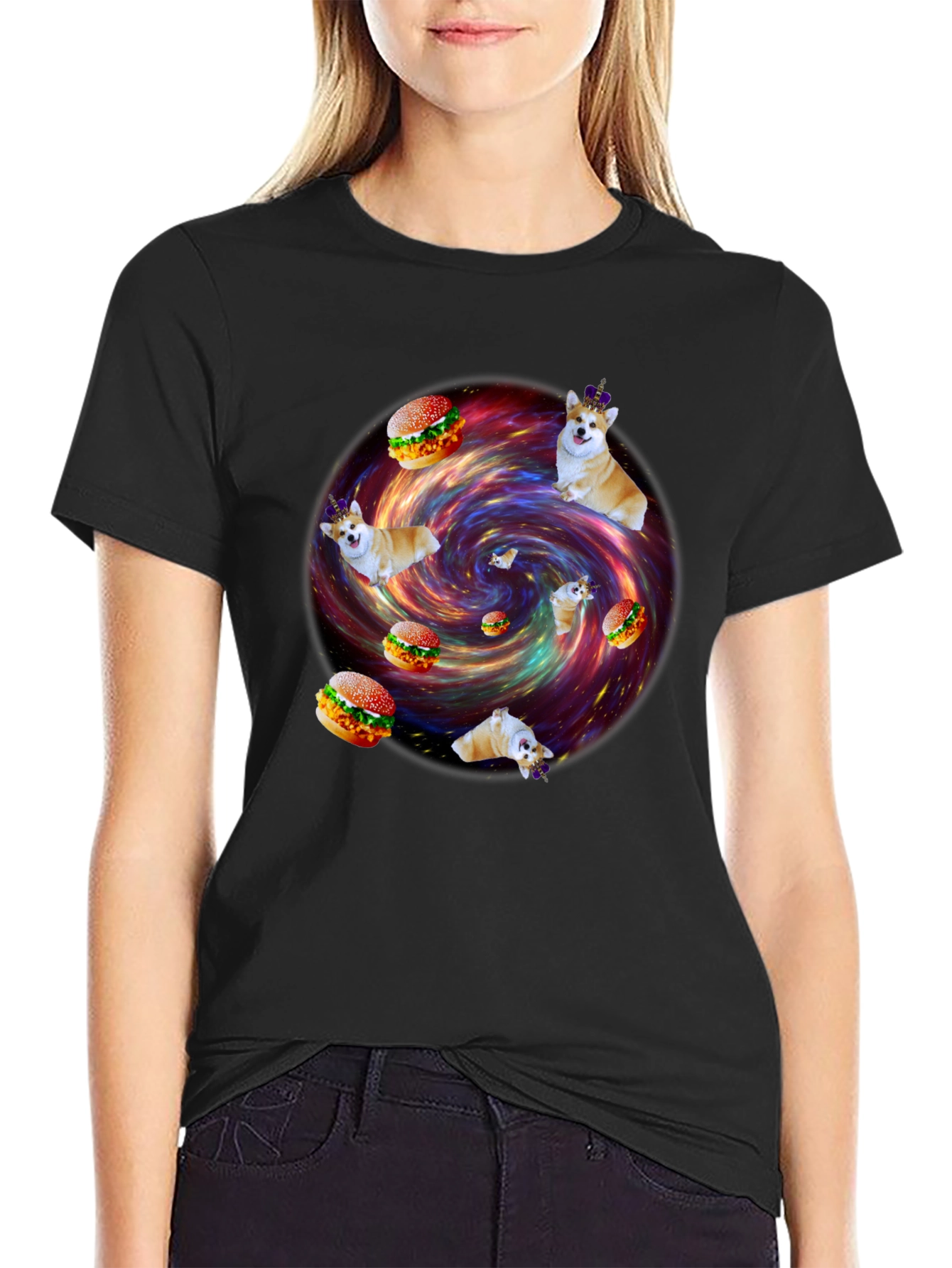 Black Corgi Burger Galaxy Graphic Tee - Unisex view 2