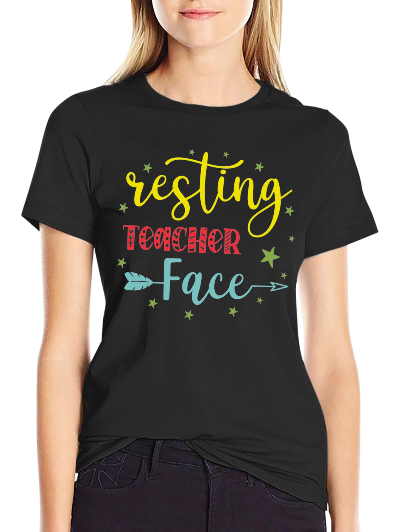Black Resting Teacher Face Graphic Tee view 2