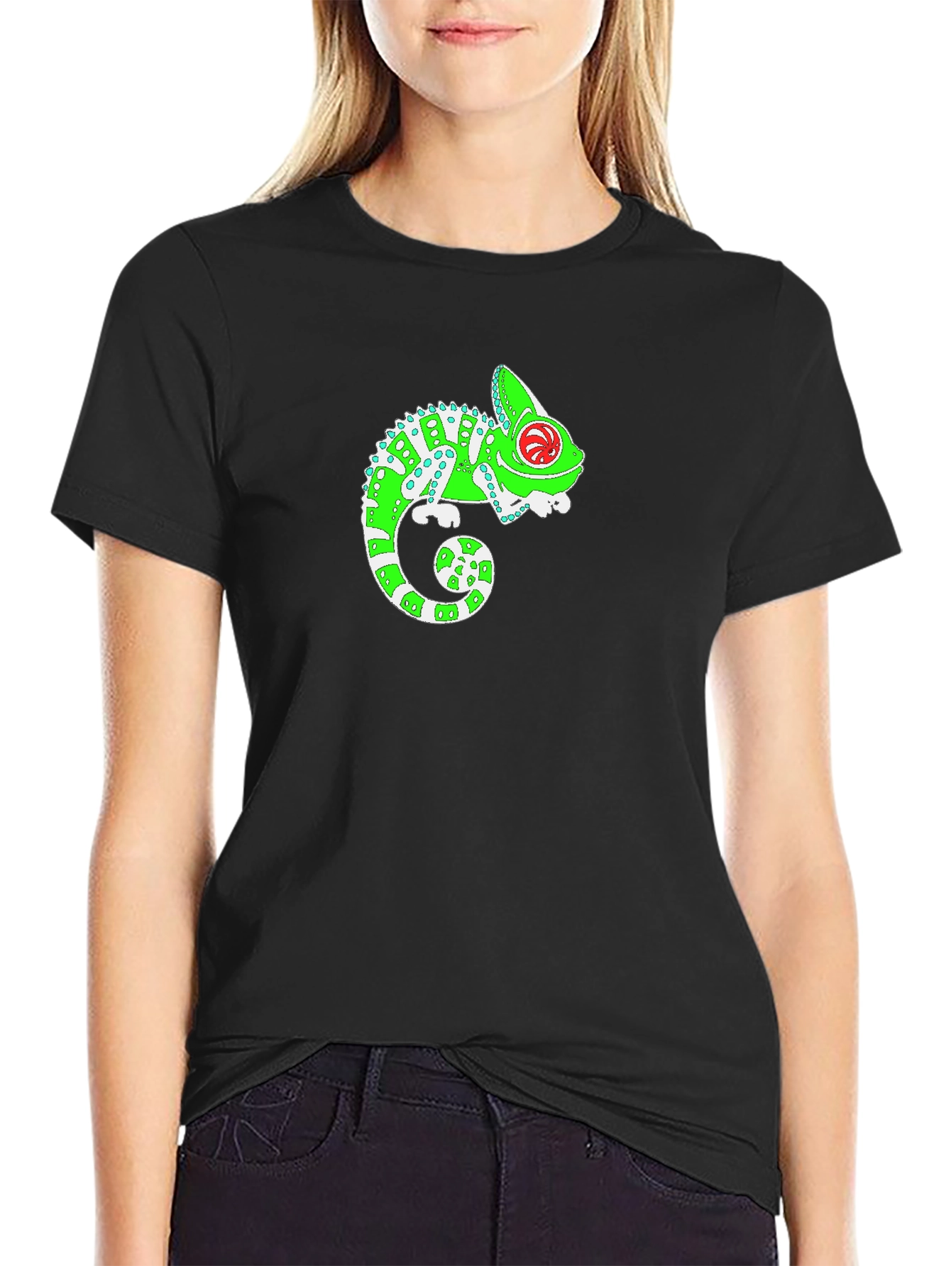 Black Funky Chameleon Graphic T-Shirt - Black view 2
