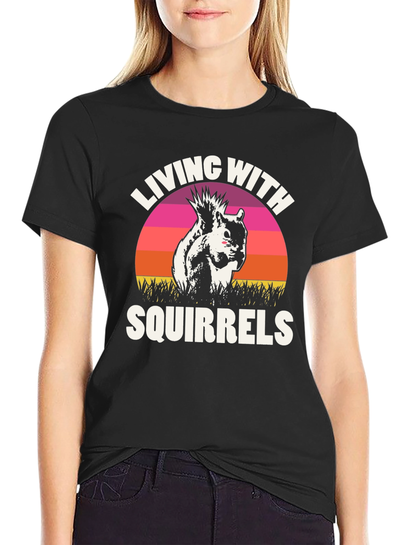 Black Living With Squirrels Graphic Tee - Unisex Black T-Shirt view 2