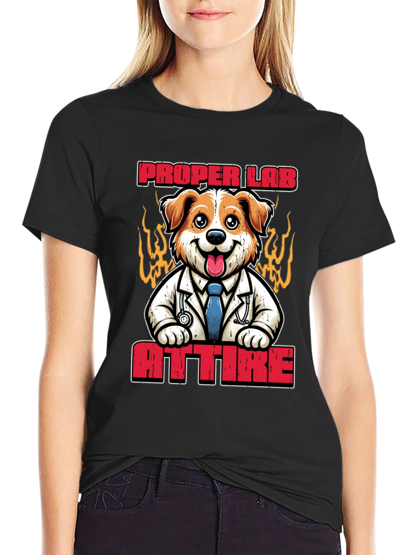 Black Proper Lab Attire T-Shirt: Dog Doctor Tee view 2