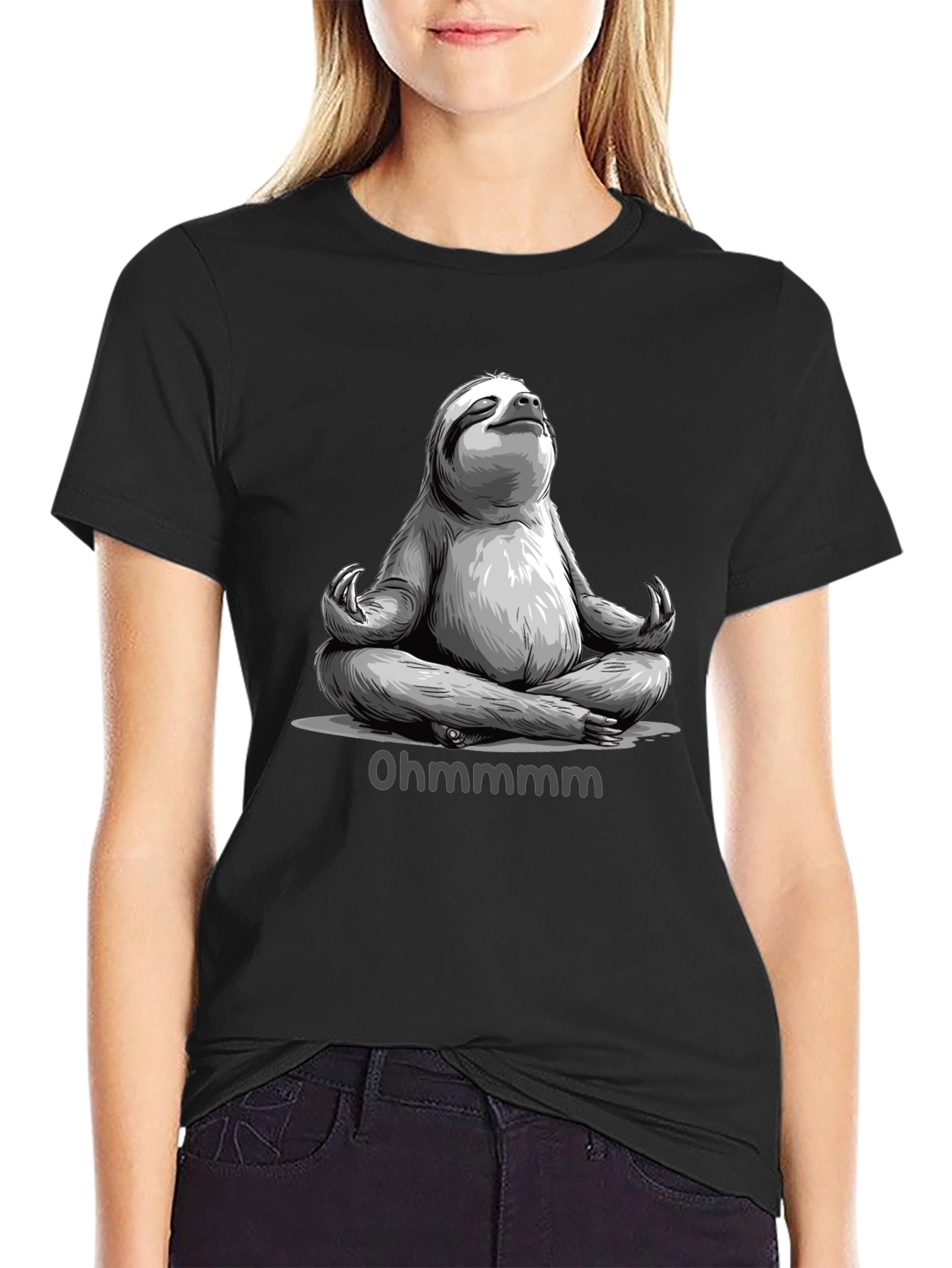 Black Meditating Sloth T-Shirt - Ohm Funny Yoga Tee view 2