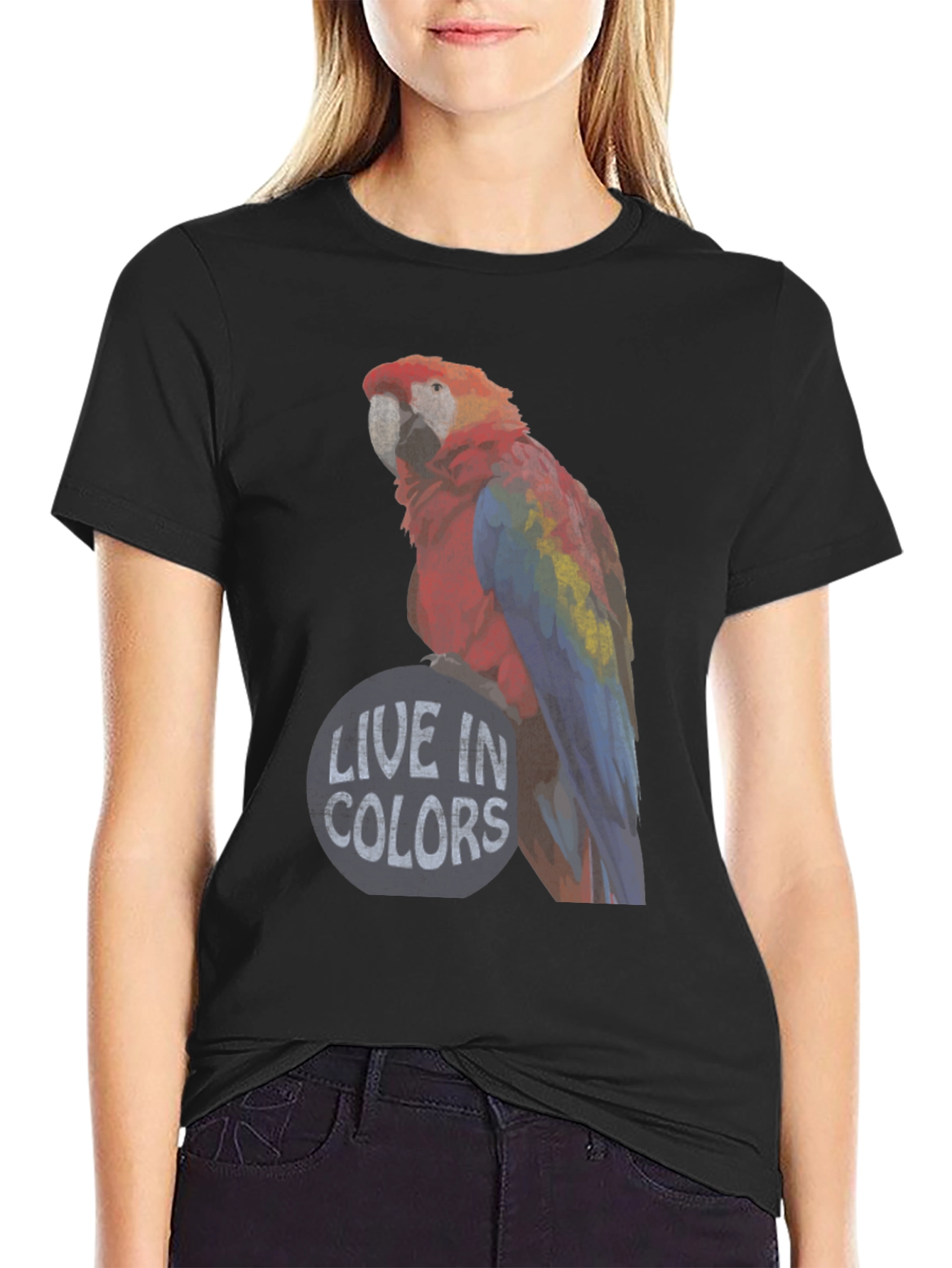 Black Live in Colors Parrot Graphic Tee view 2