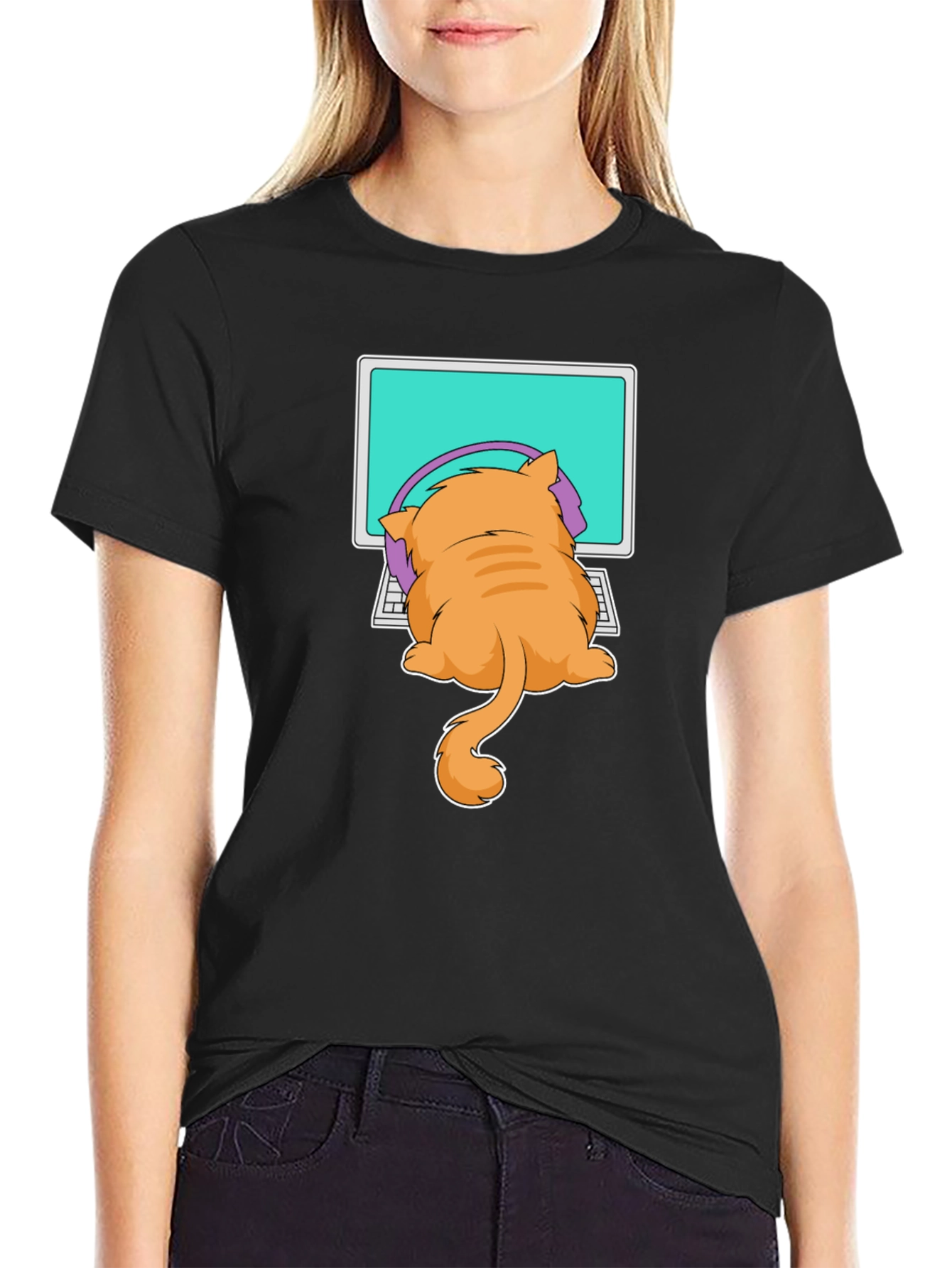 Black Cat Gamer T-Shirt - Funny Kitten Computer Tee view 2