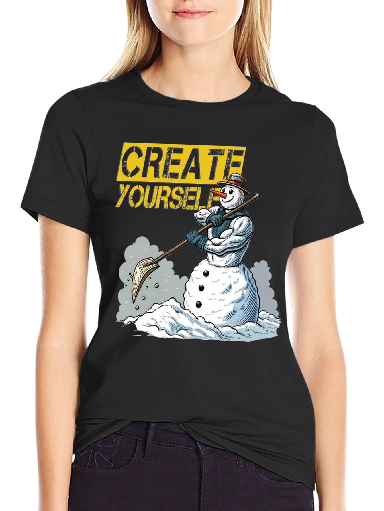 Black Create Yourself Graphic Tee - Snowman Design view 2