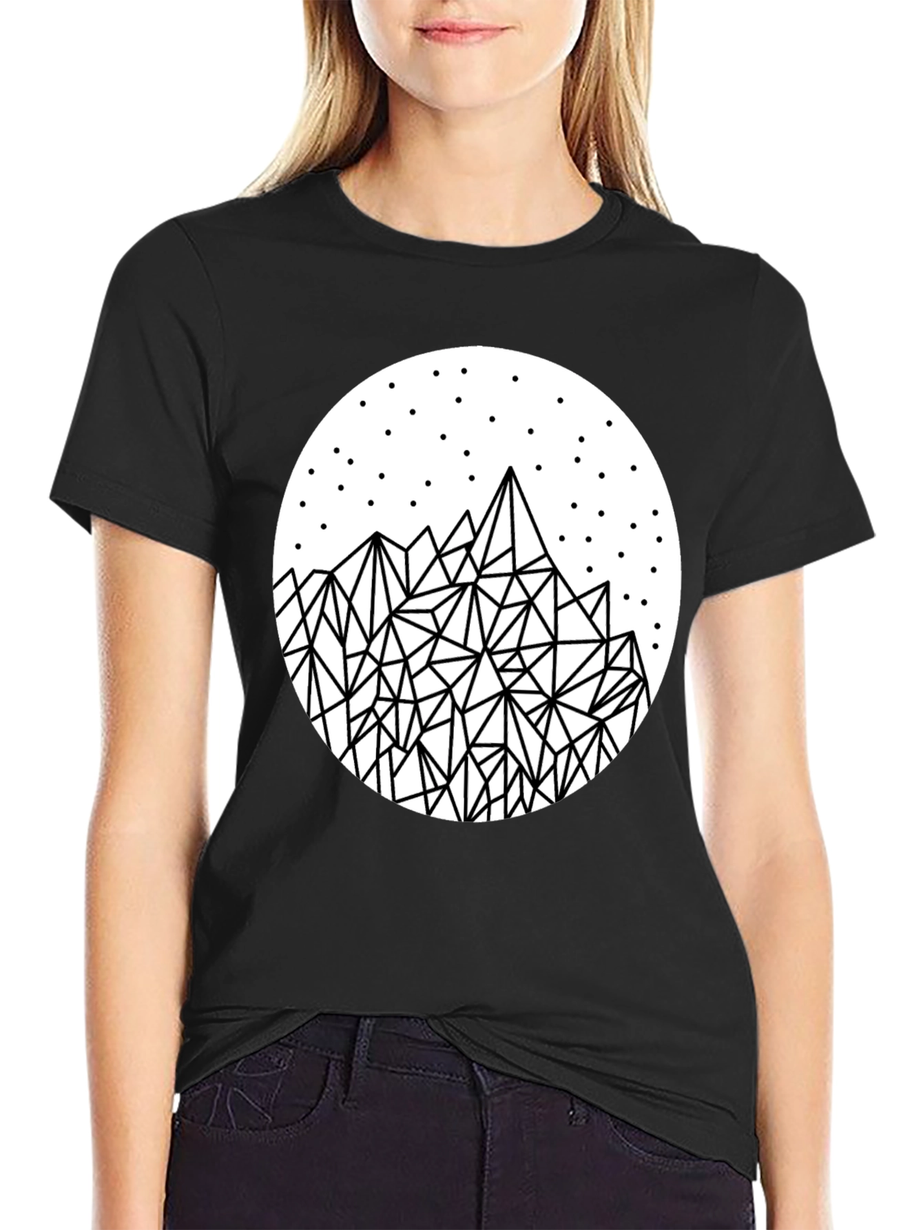 Black Geometric Mountainscape Tee view 2