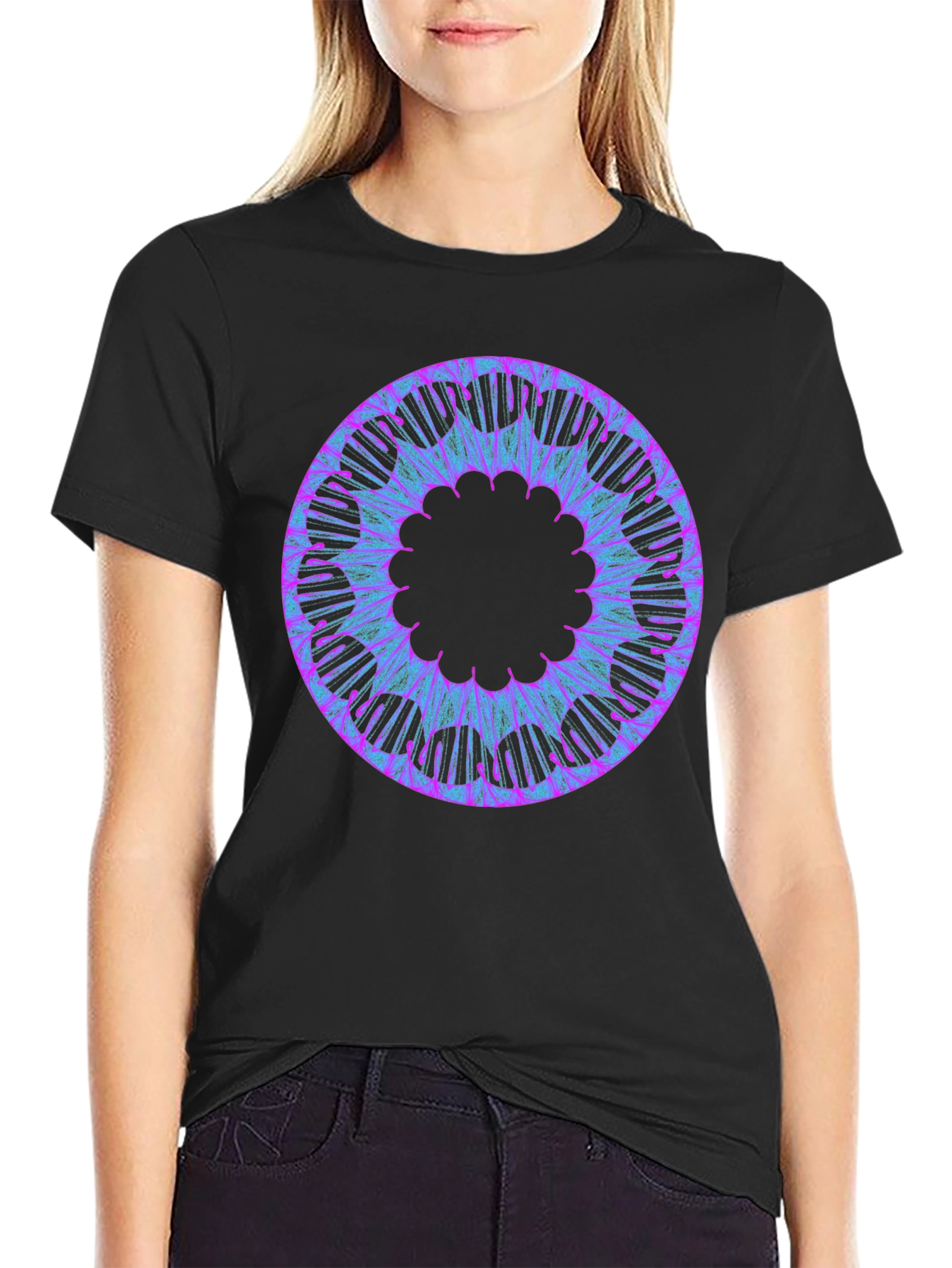 Abstract Circular Graphic Tee - Black Cotton Blend - 2