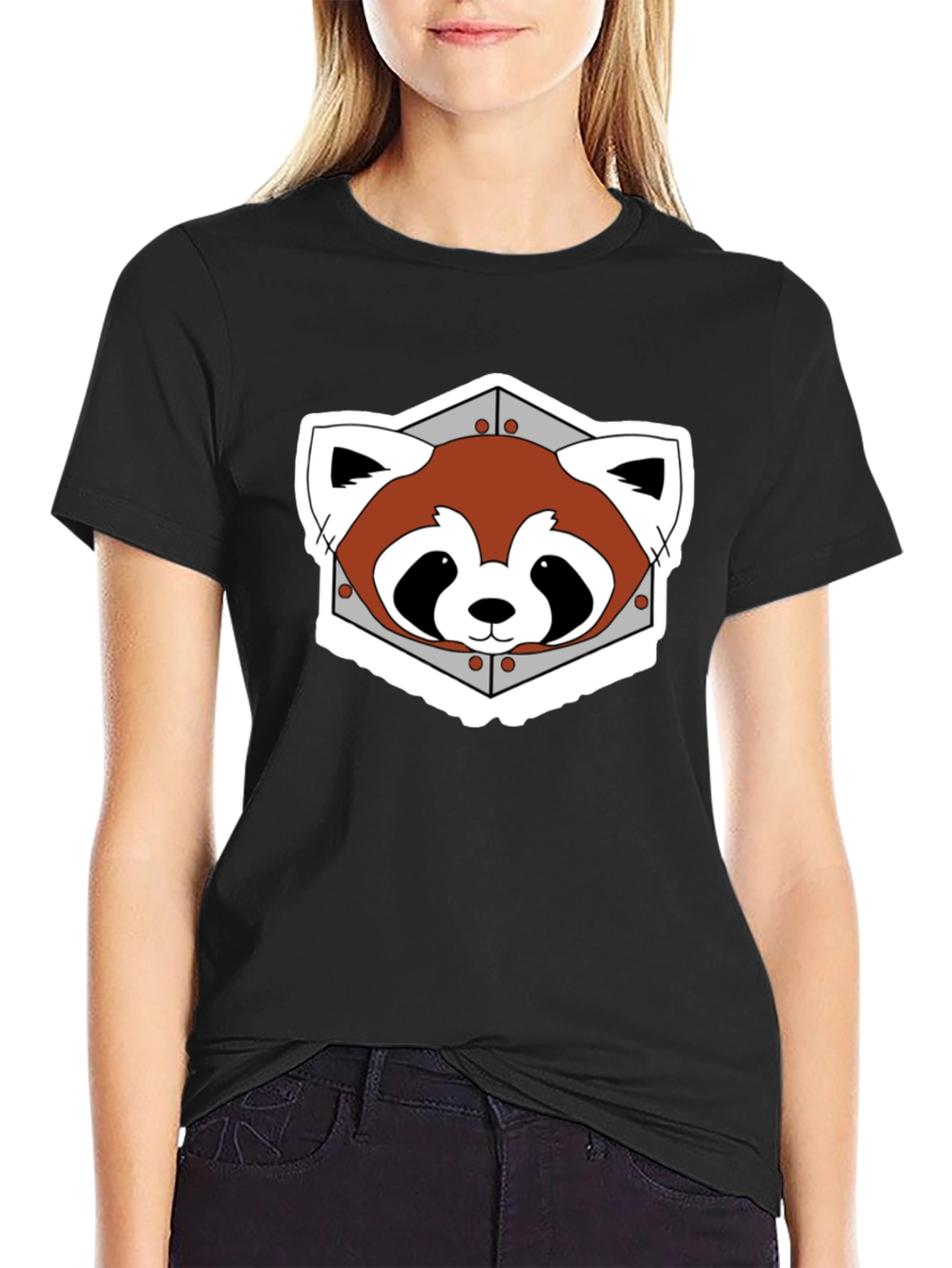 Black Red Panda Graphic Tee - Black Cotton Blend view 2