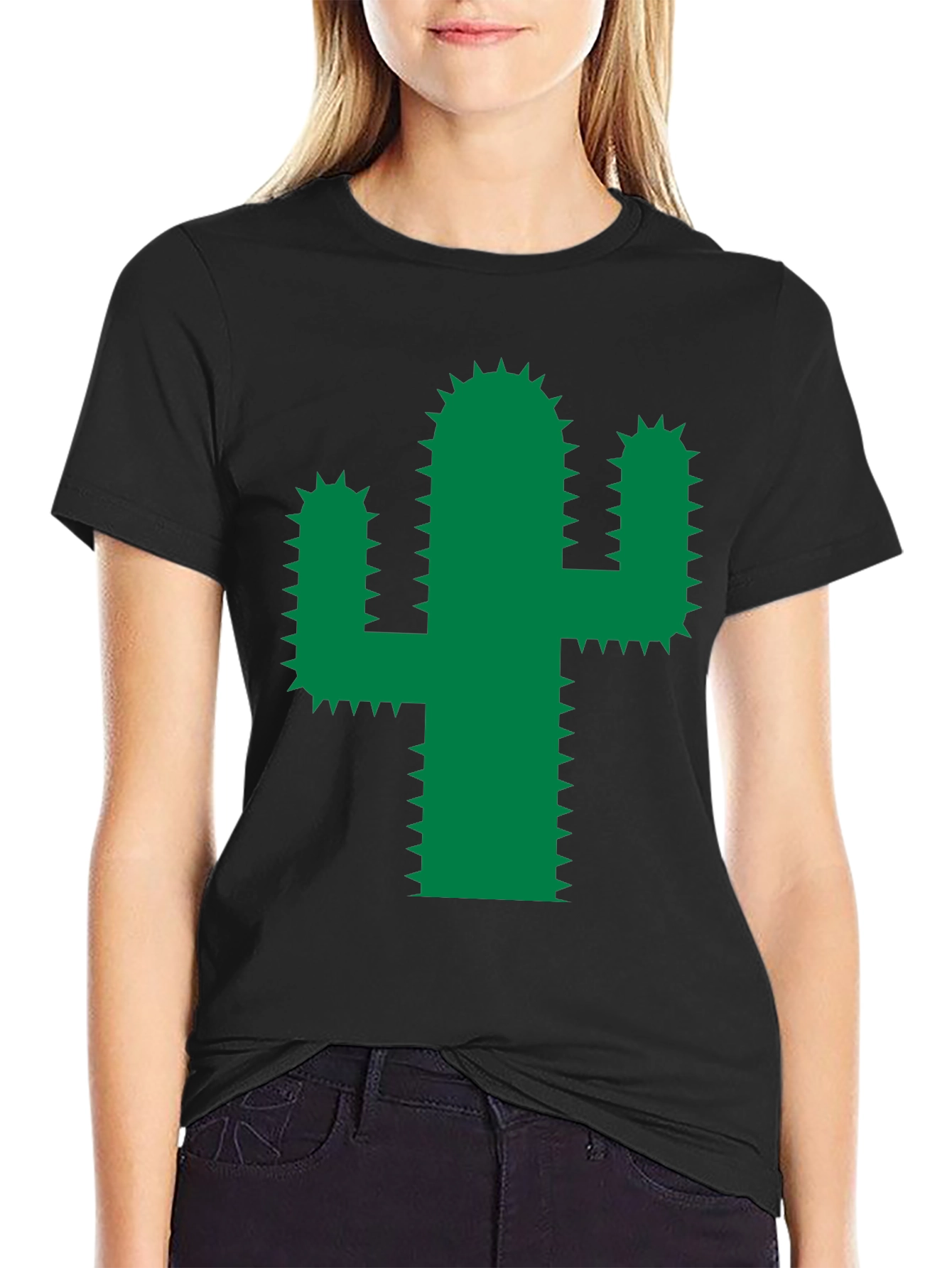 Black Cactus Graphic Tee - Trendy Green Desert Plant Shirt view 2
