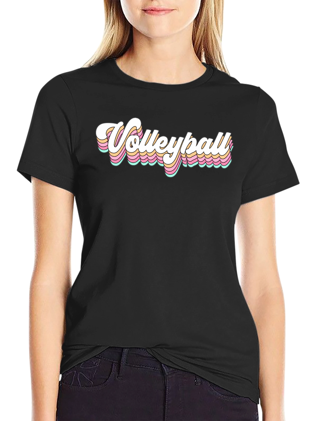Black Retro Volleyball T-Shirt - Classic Style view 2