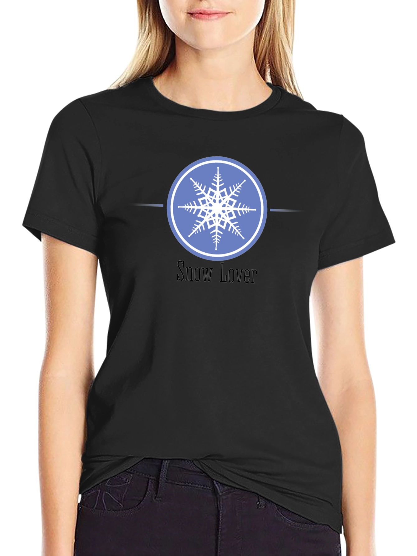 Black Snow Lover Graphic Tee - Winter Snowflake Design view 2