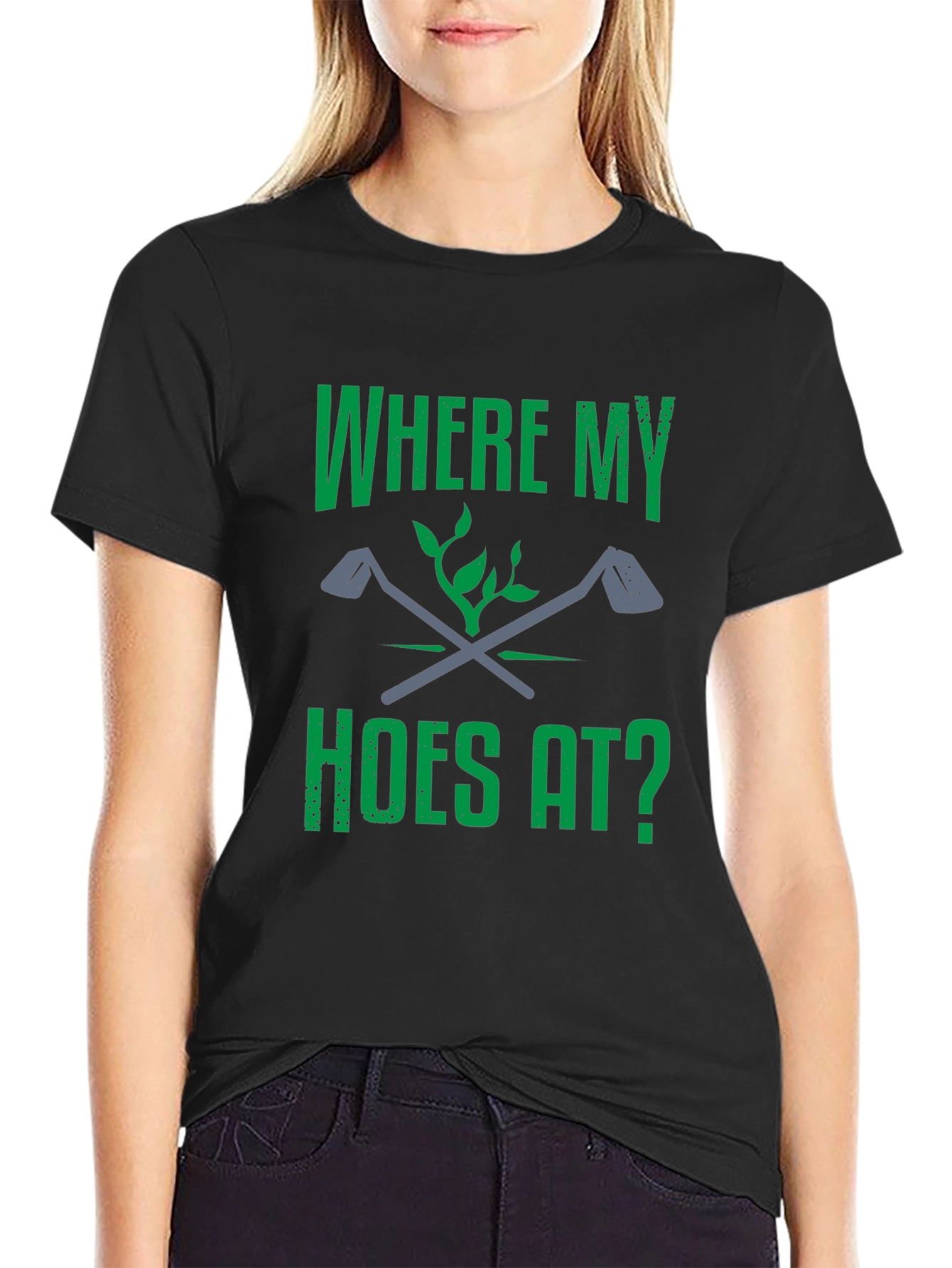 Black Where My Hoes At? Golf T-Shirt - Funny Golfing Tee view 2