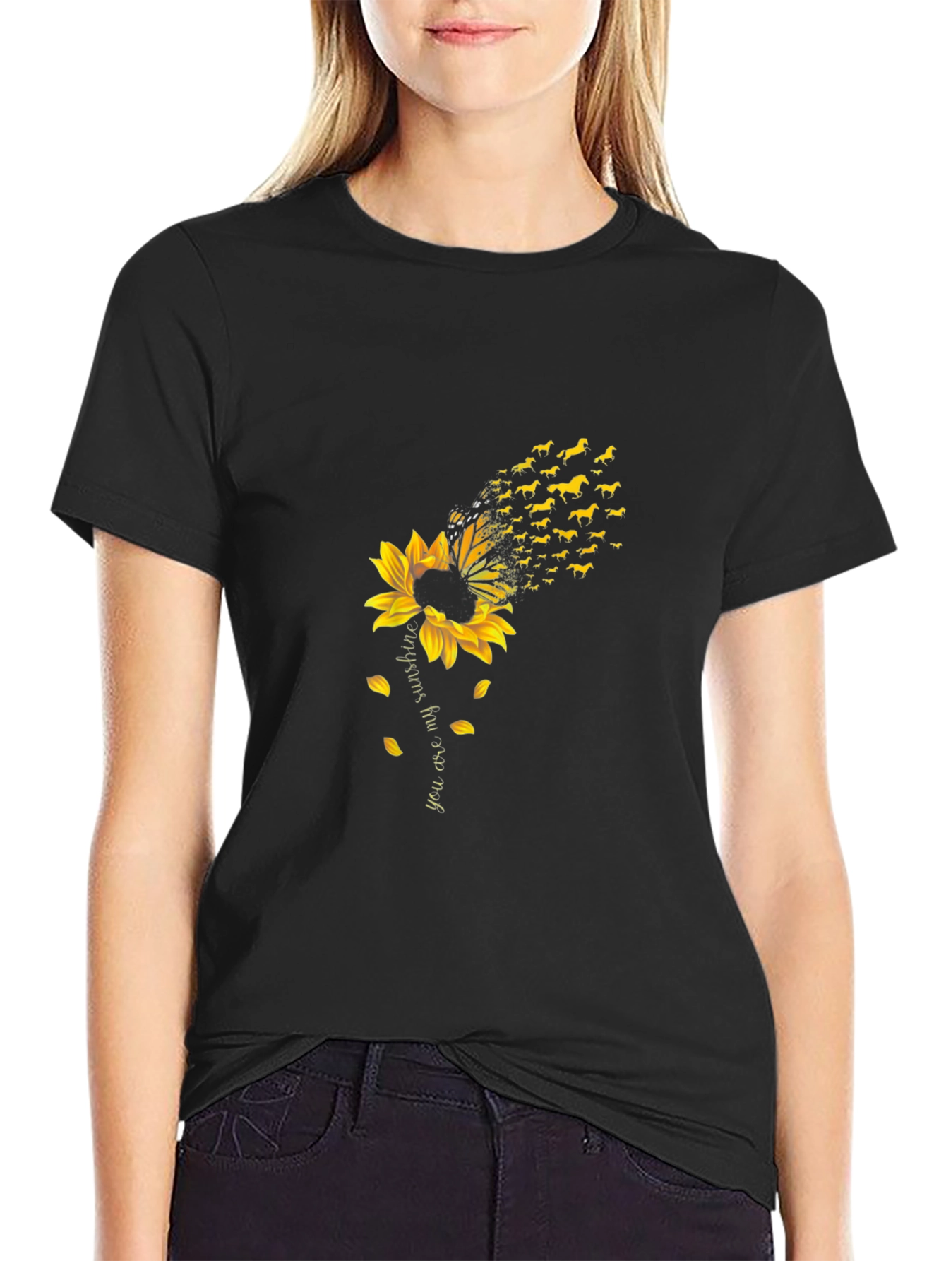 Black Sunflower Dachshund T-Shirt - You are My Sunshine view 2