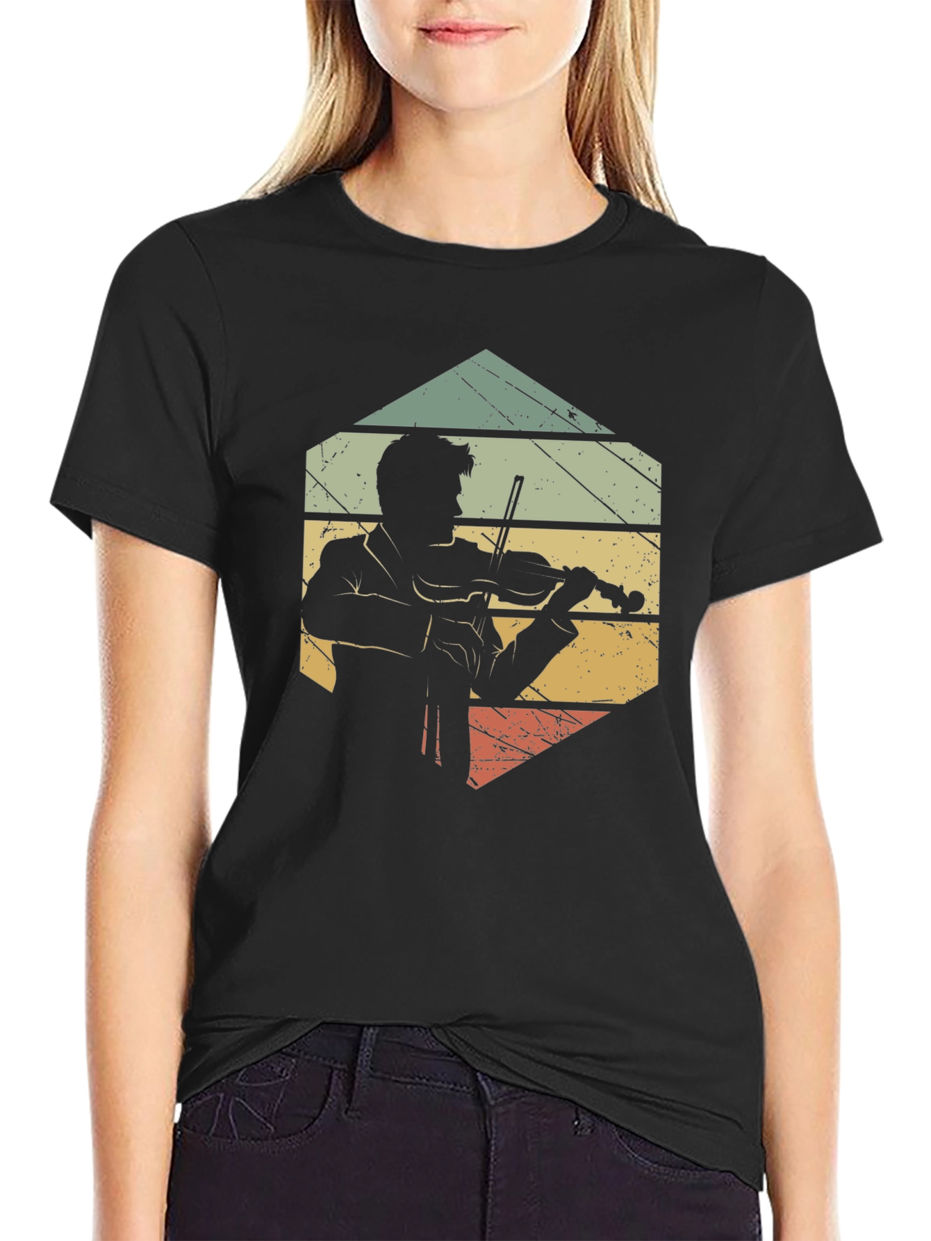 Black Vintage Violinist T-Shirt - Retro Musician Tee view 2