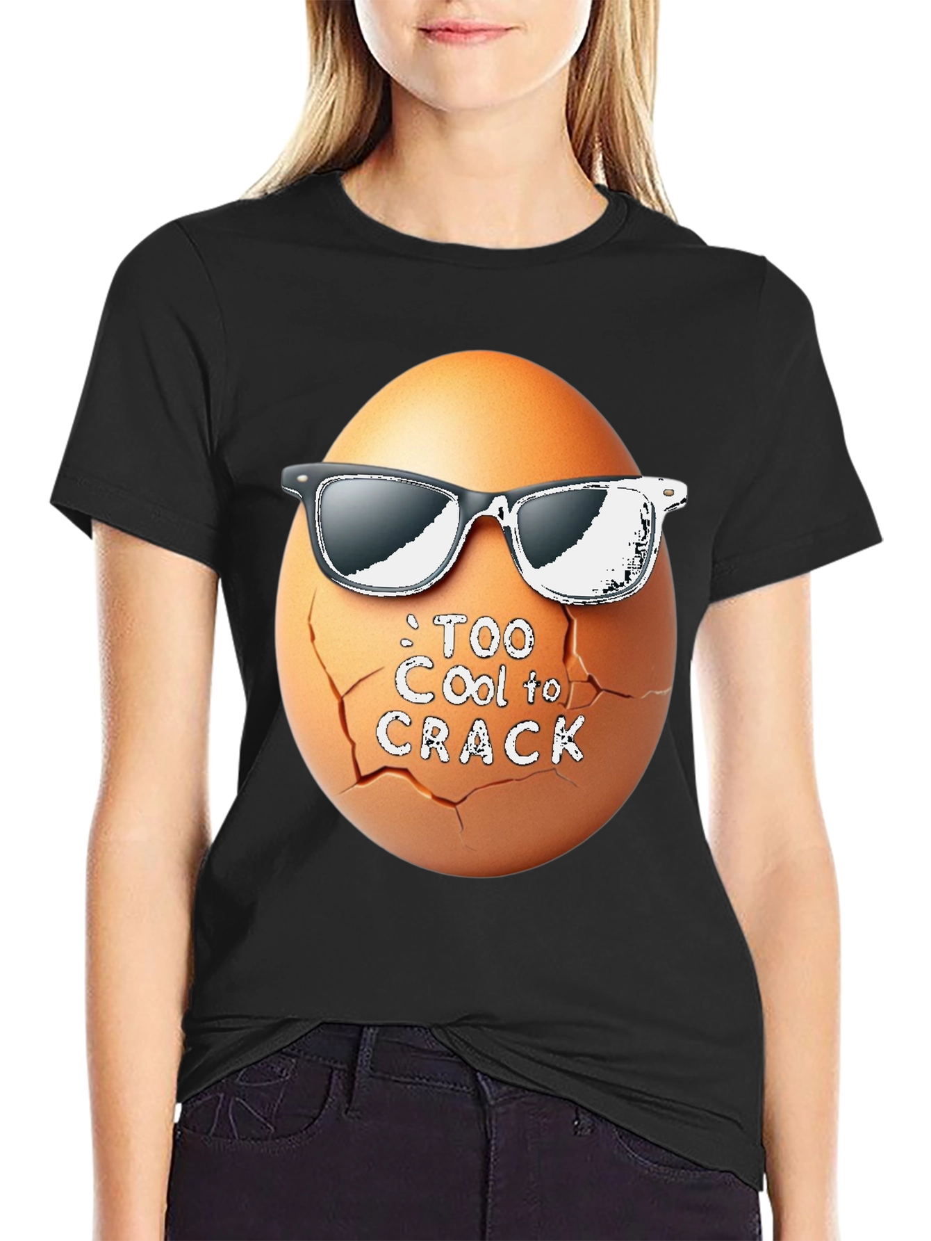 Black Too Cool To Crack T-Shirt Funny Egg with Shades view 2