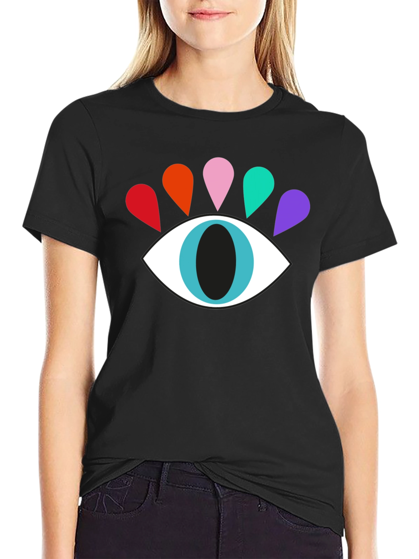 Black Colorful Eye Graphic Tee - Modern Casual Style view 2