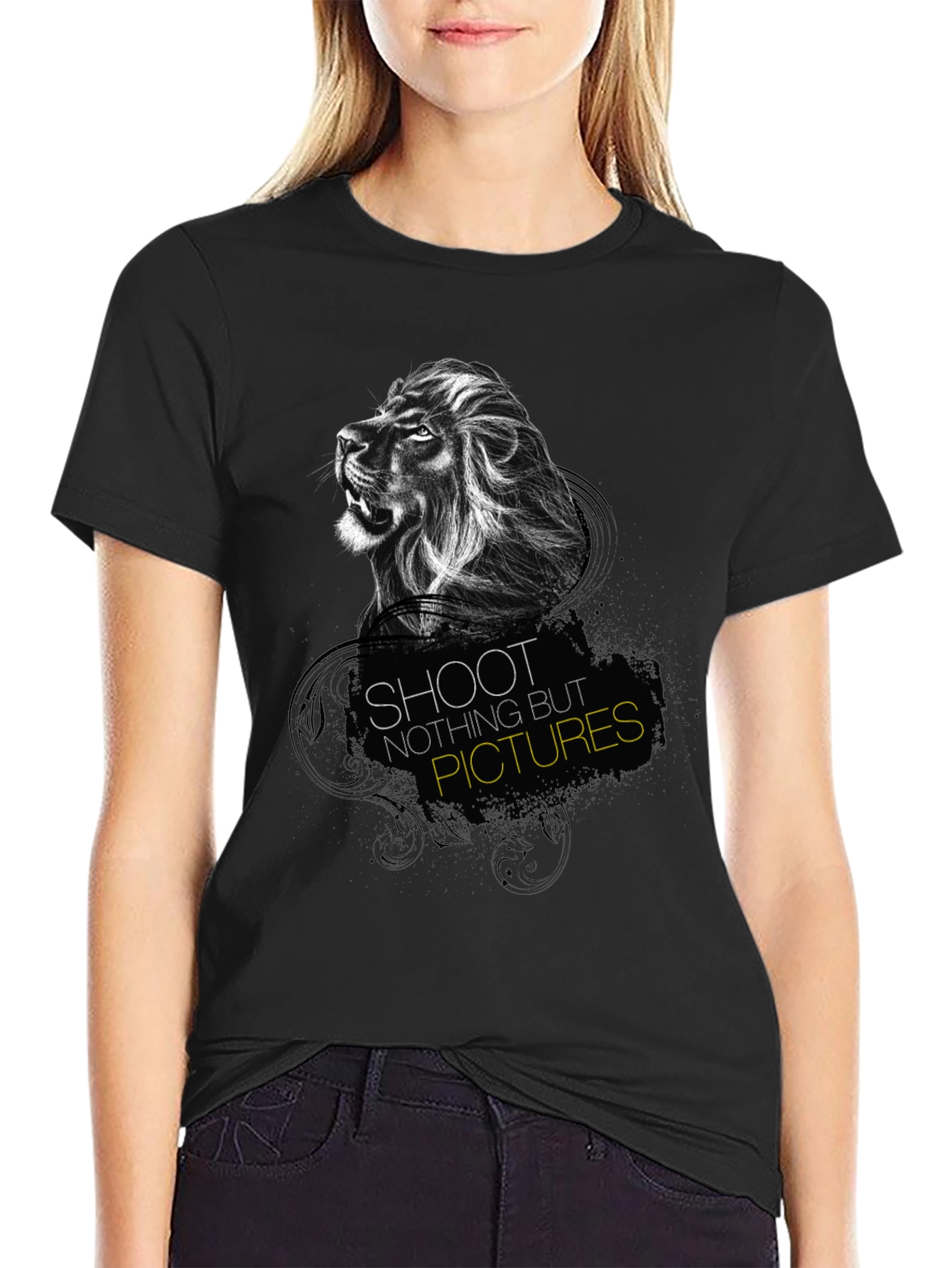 Black Lion Graphic Print Black T-Shirt - "Shoot Nothing But Pictures" view 2