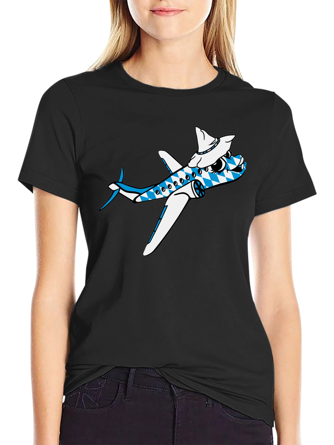 Black Cartoon Airplane Tee view 2