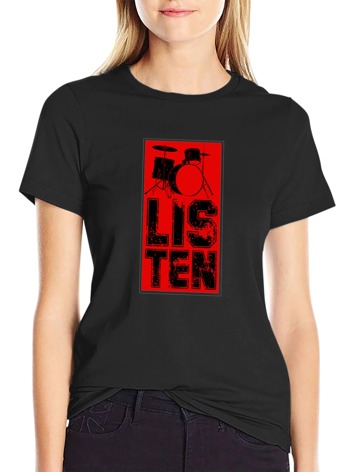Black Listen Drum T-Shirt view 2