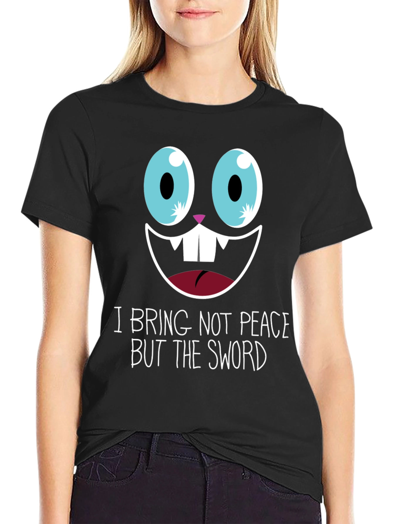 Black Funny Graphic Tee - "I Bring Not Peace But The Sword" view 2
