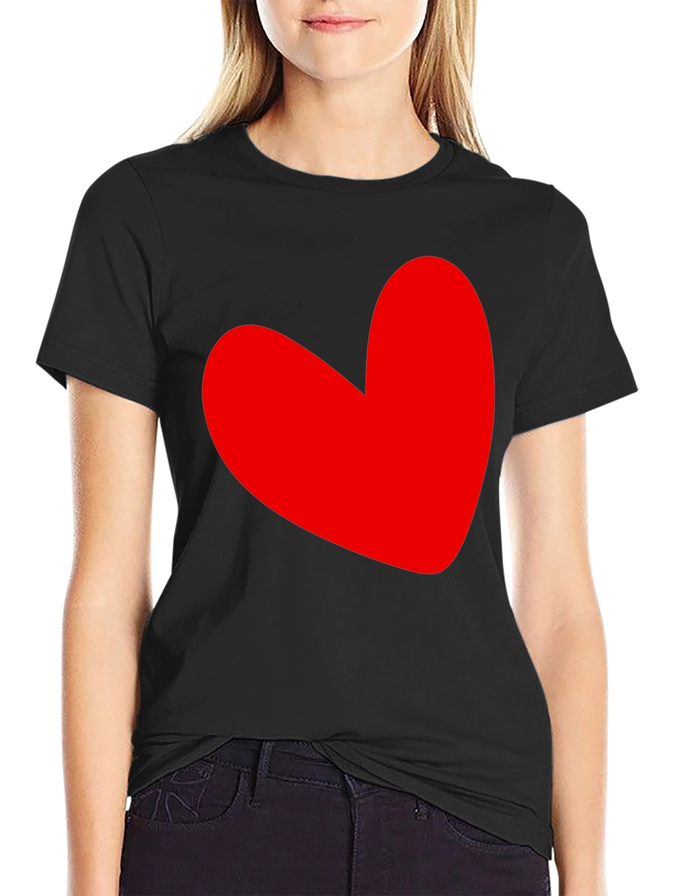 Black Red Heart Graphic Black T-Shirt view 2