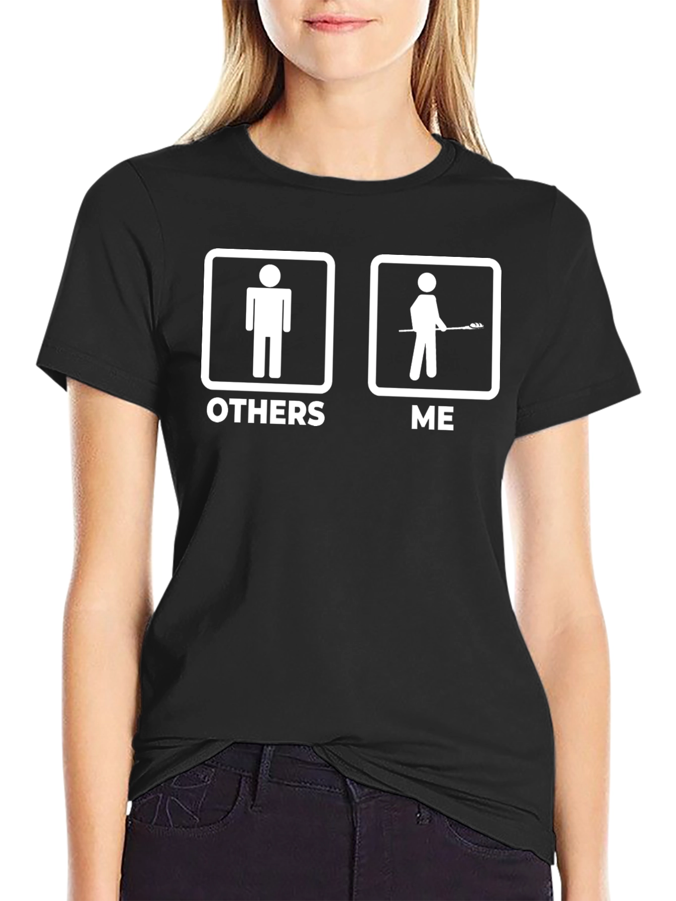 Black Funny Lacrosse T-Shirt - Others vs. Me view 2