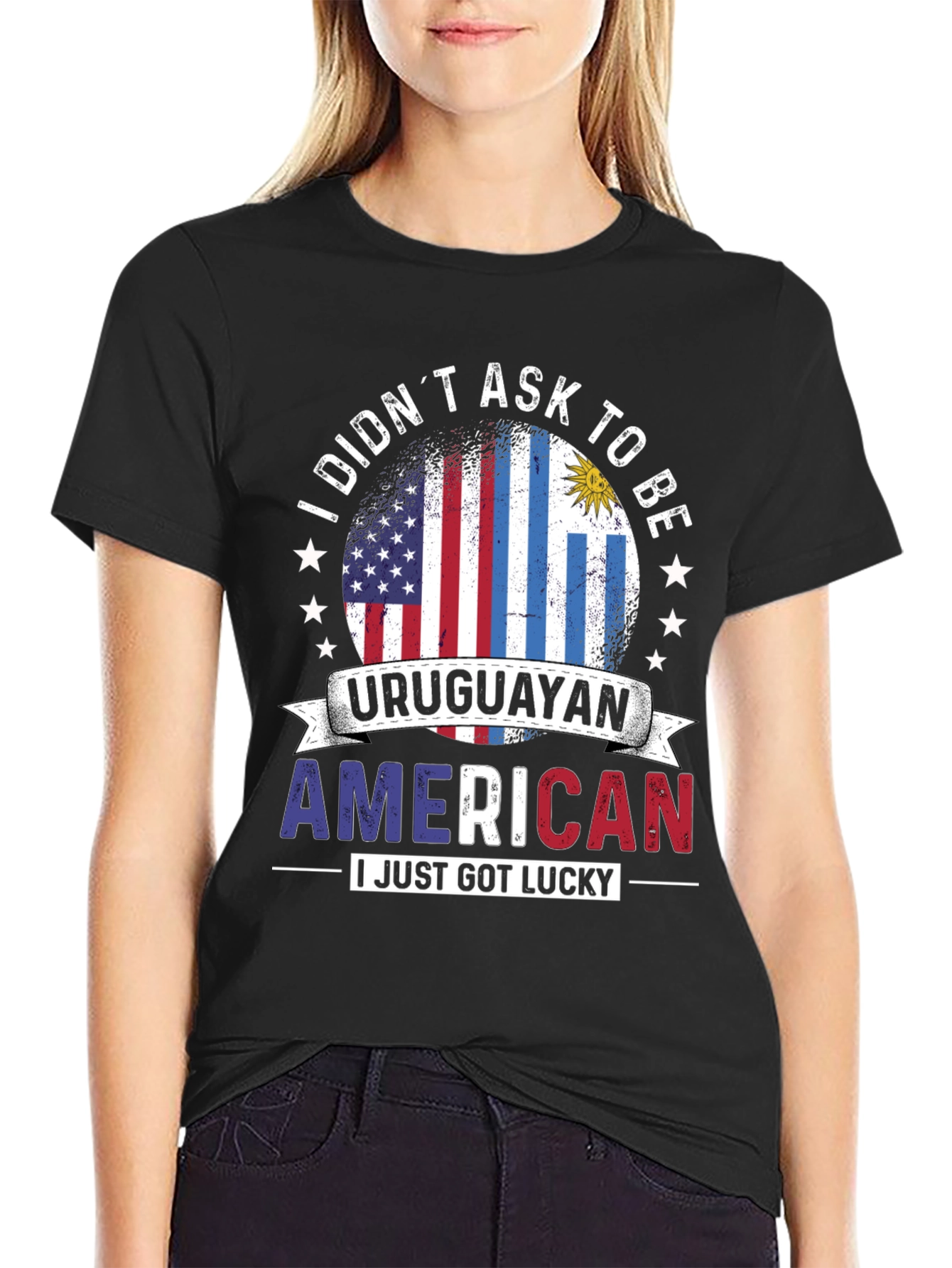 Black Uruguayan American Pride T-Shirt view 2