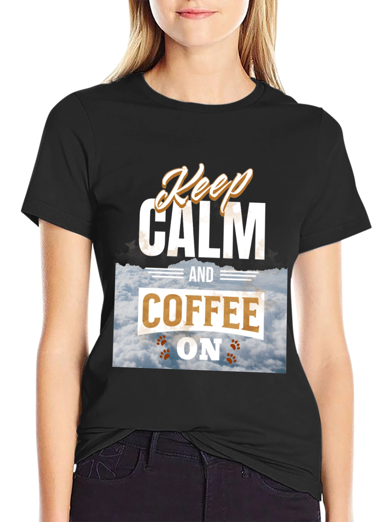 Black Keep Calm and Coffee On Graphic Tee view 2