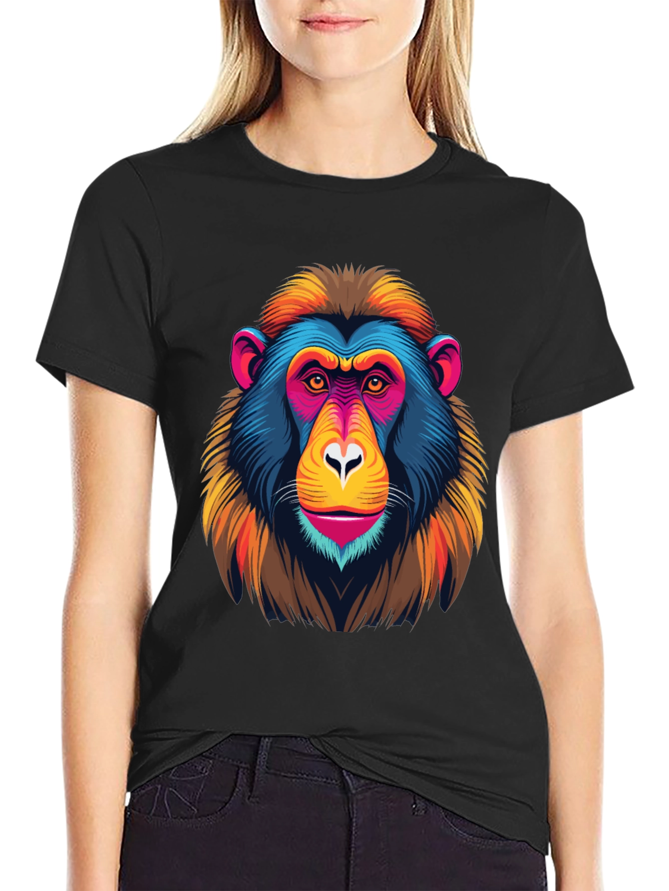 Black Colorful Monkey Graphic Tee - Funky Animal Print view 2