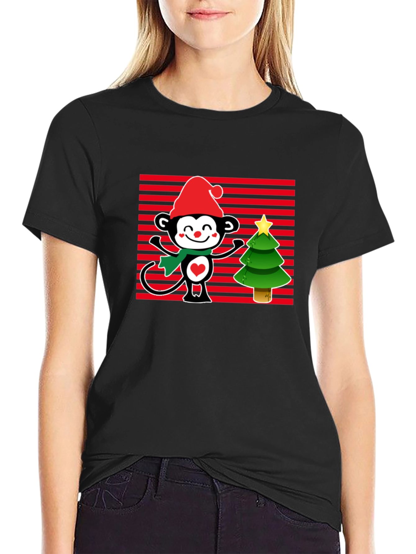 Black Festive Monkey Christmas T-Shirt view 2