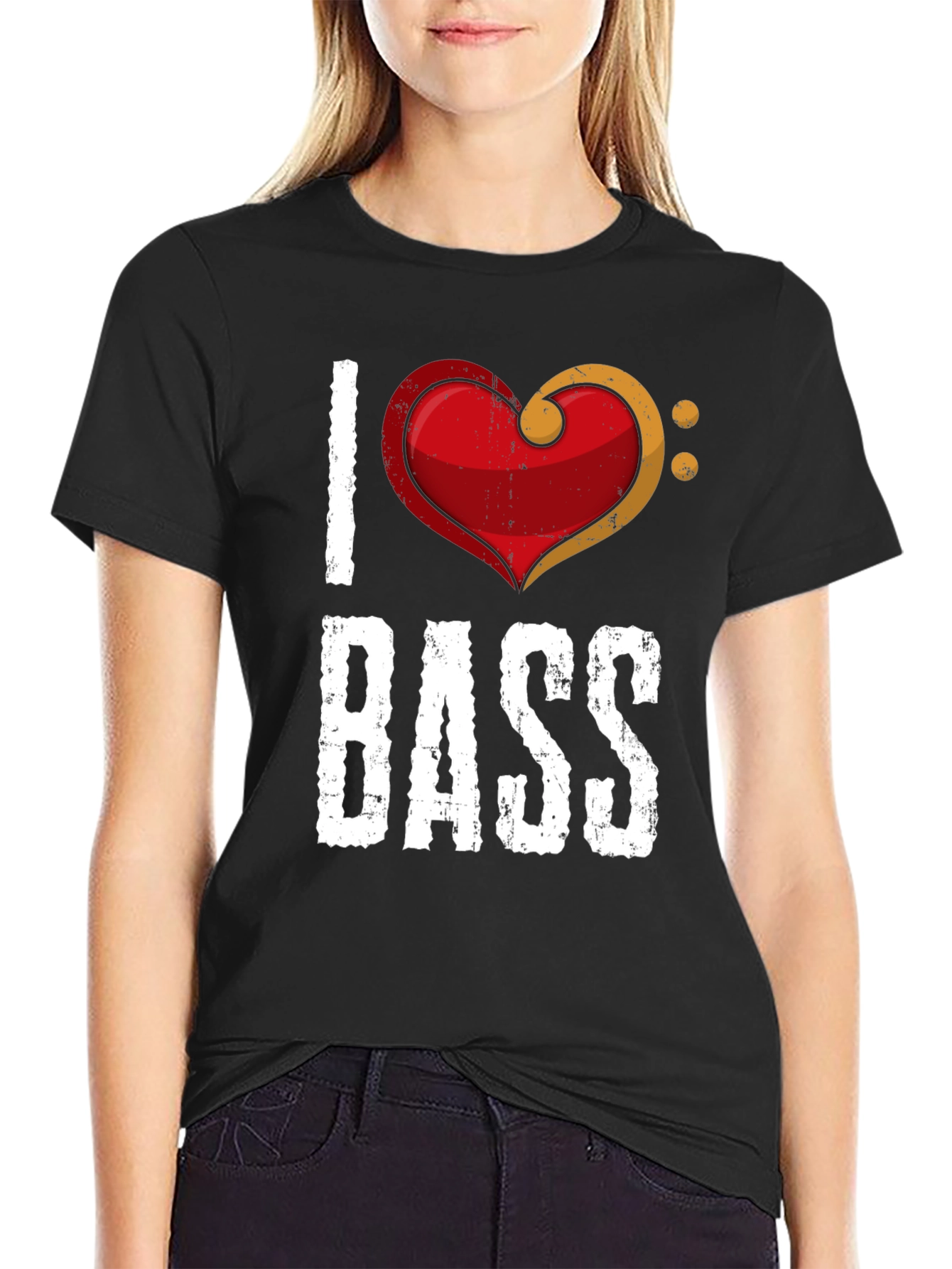 Black I Love Bass T-Shirt - Music Heart Tee view 2