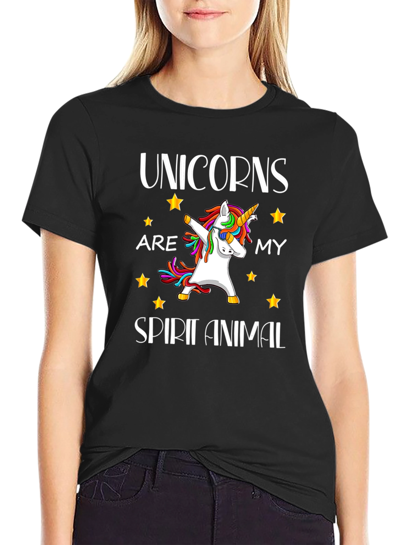 Black Unicorn Spirit Animal Black T-Shirt view 2