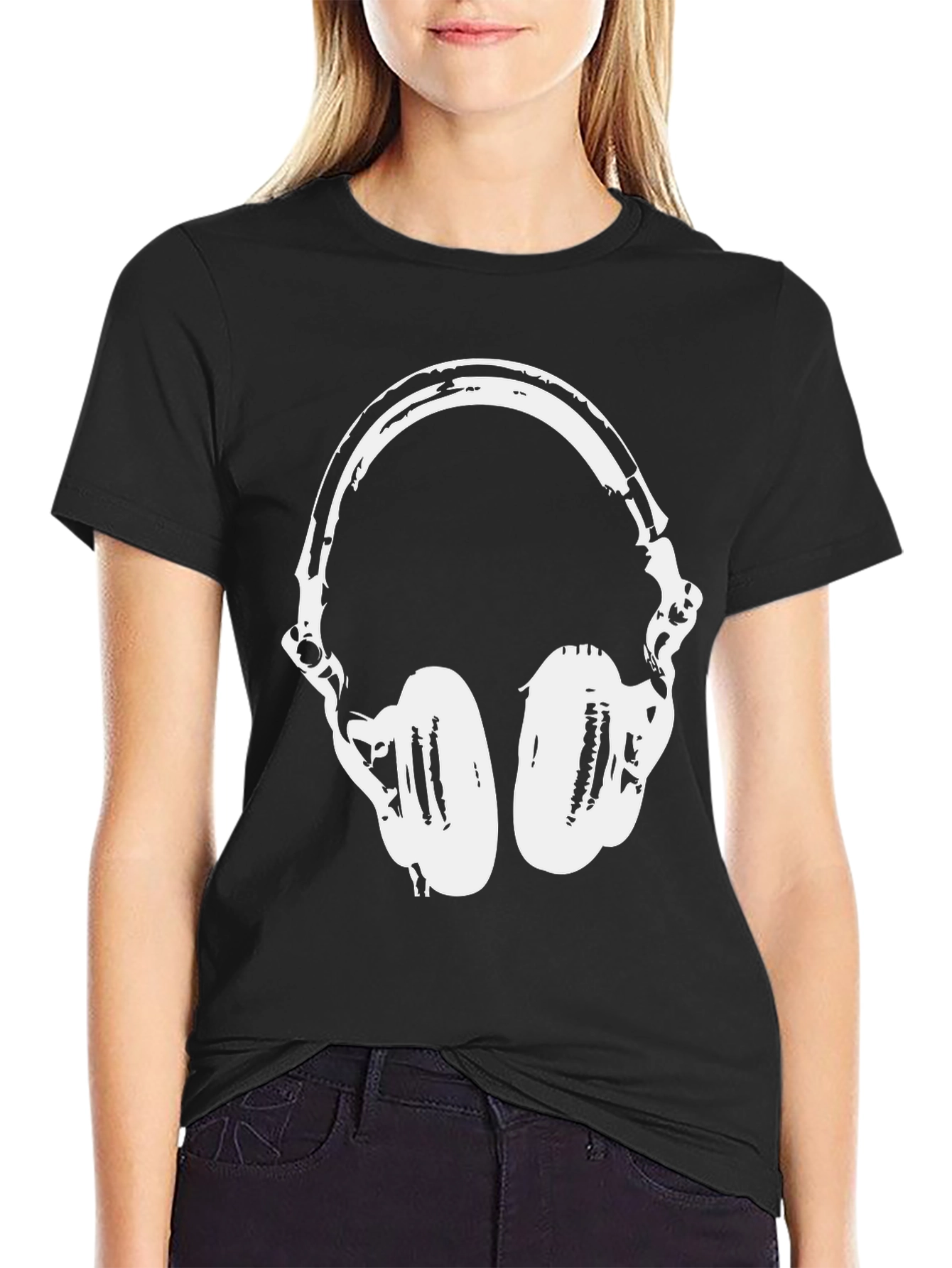 Black Cool Headphones Graphic T-Shirt - Black view 2