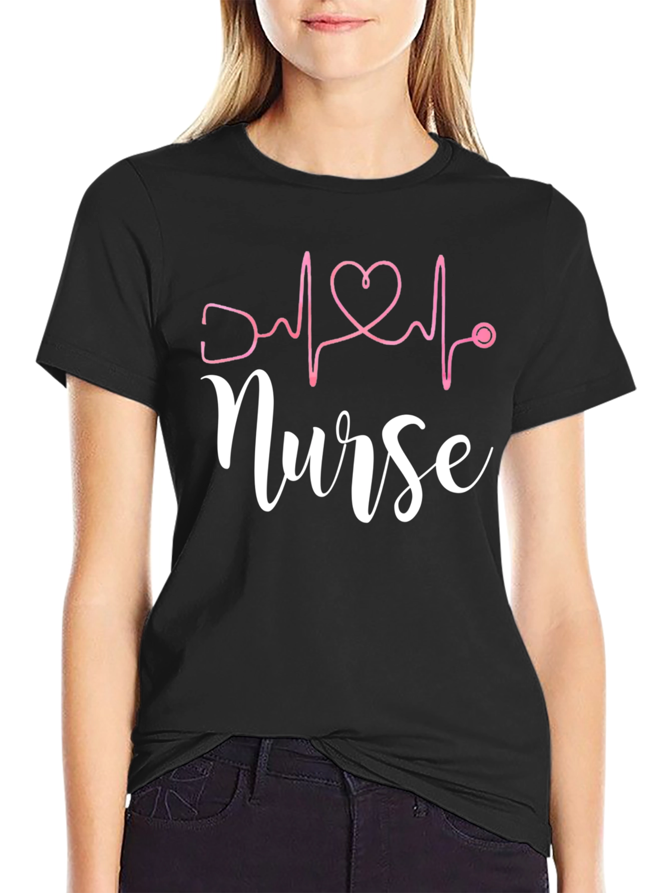 Black Nurse Heartbeat T-Shirt - Black view 2